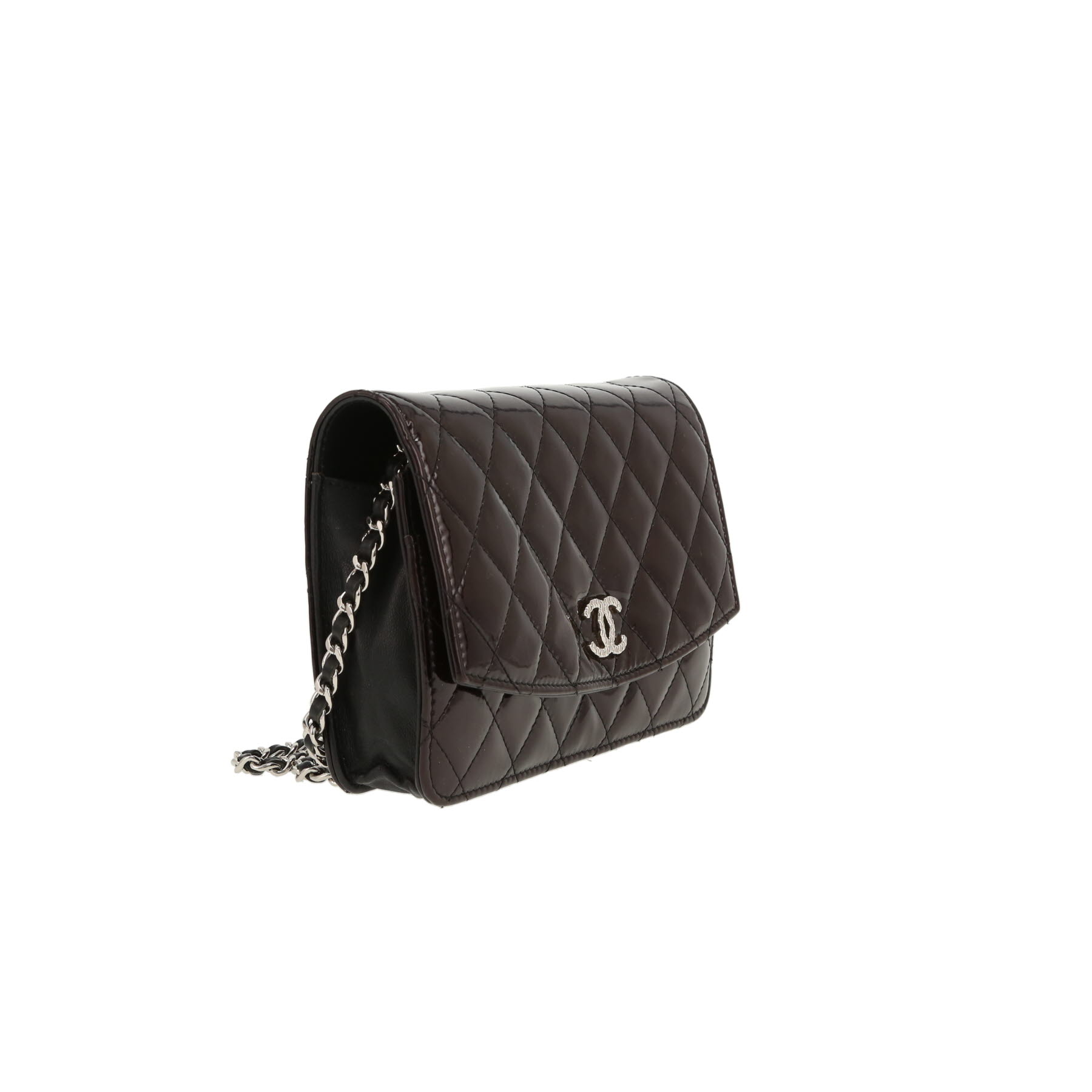 Borsa a tracolla Chanel  Wallet on Chain in pelle verniciata e foderata nera