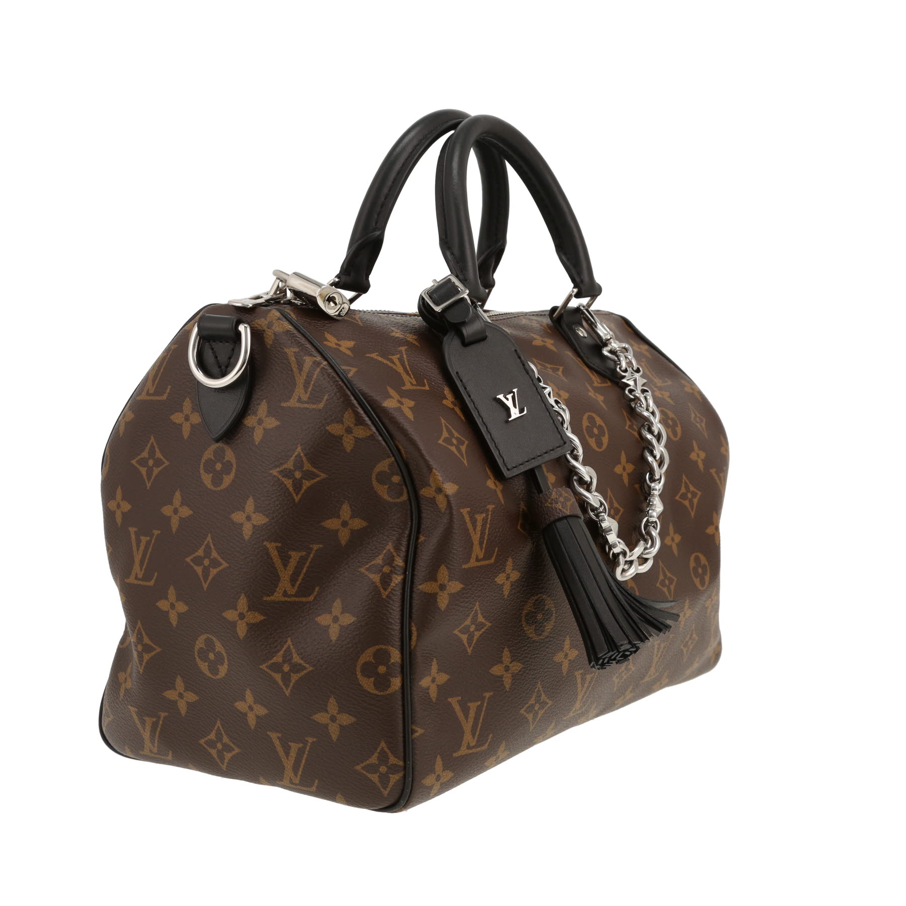 Louis Vuitton  Speedy 30 handbag  in brown monogram canvas  and black leather