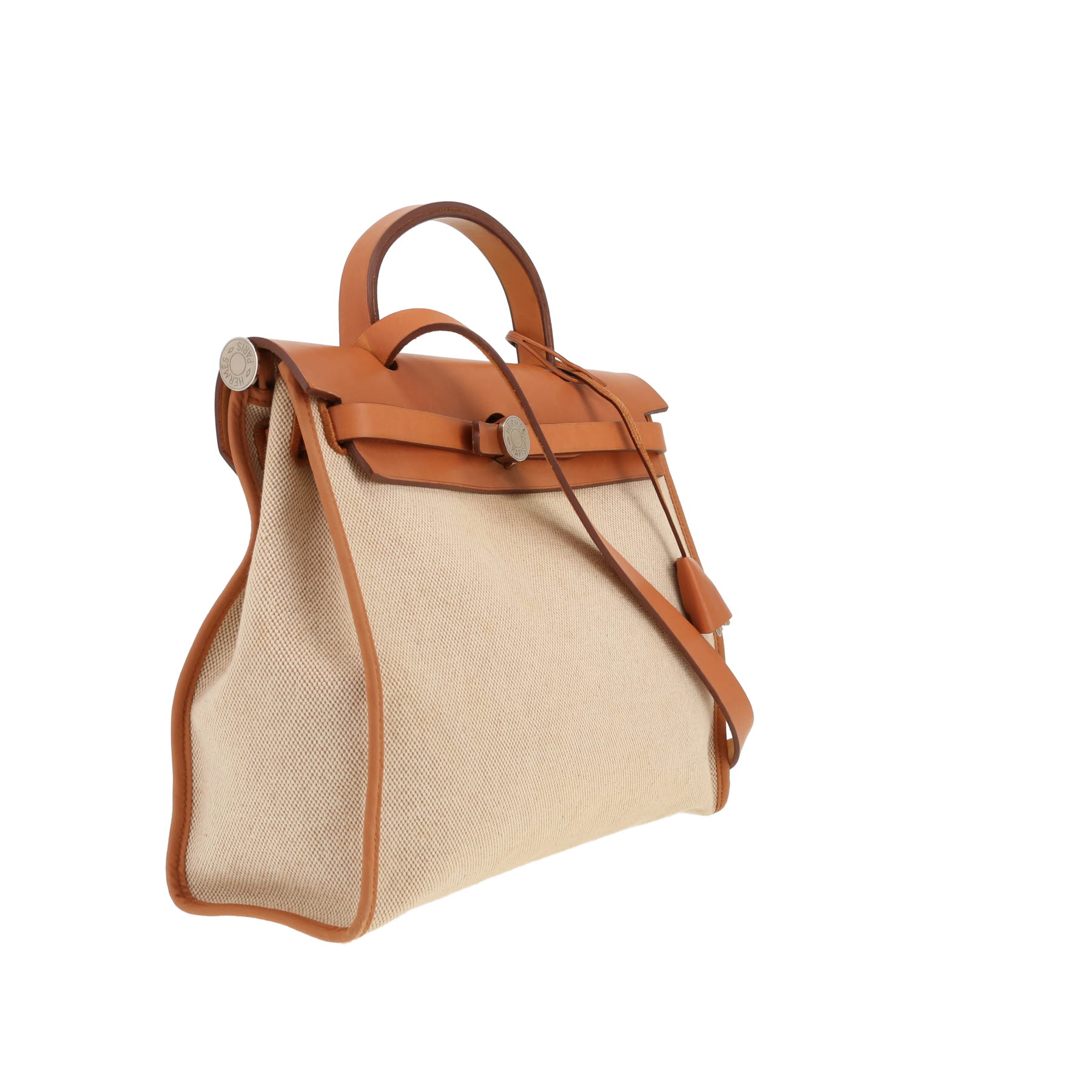 Hermès  Herbag bag worn on the shoulder or carried in the hand  in beige canvas  and Hunter cowhide