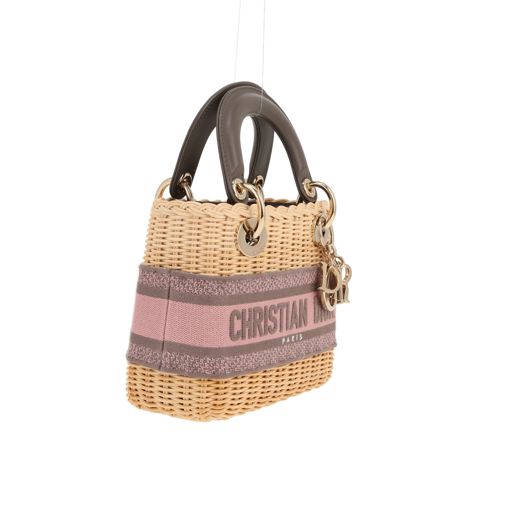 Dior  Lady Dior handbag  in beige wicker  and grey leather