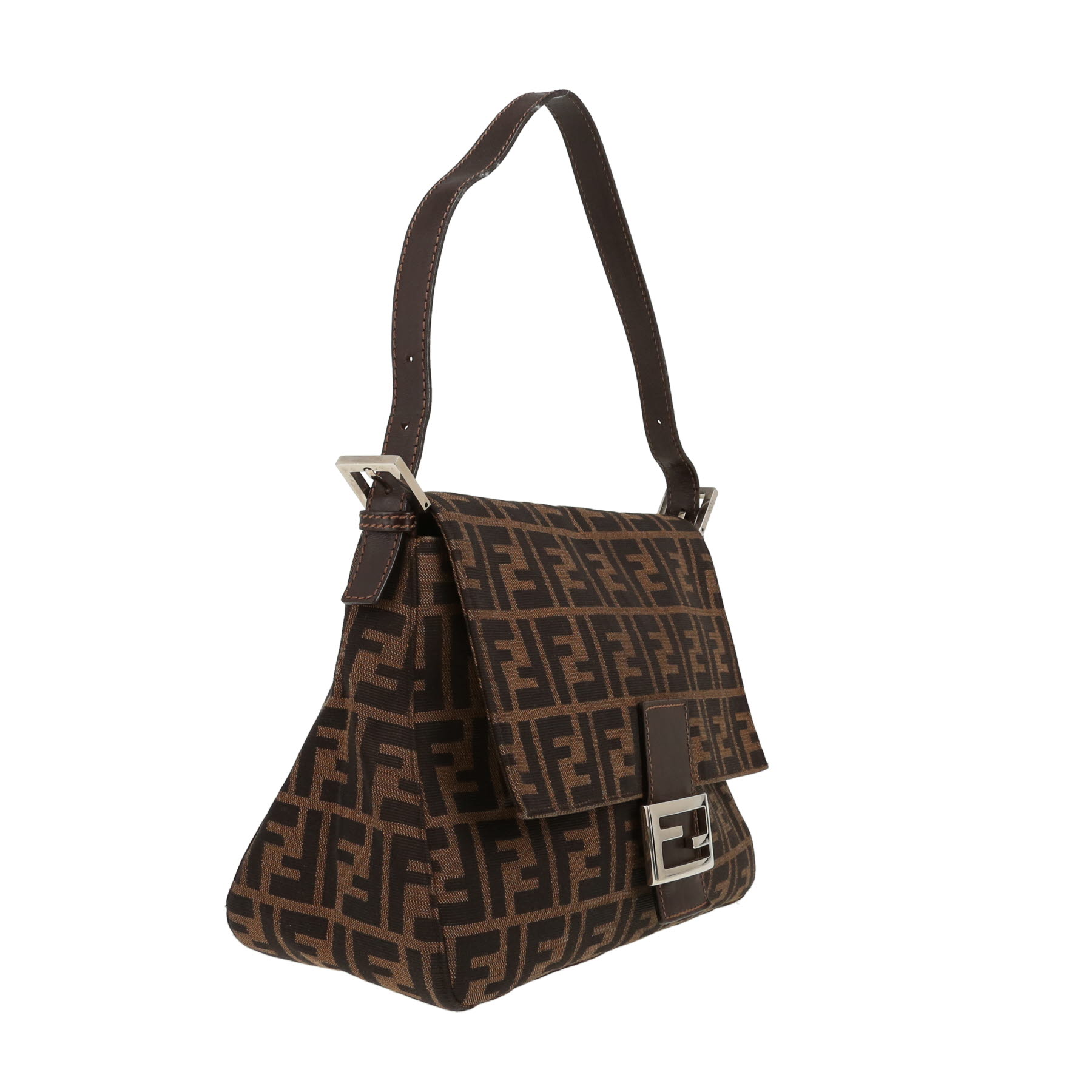 Borsa Fendi  Mamma Baguette in tela siglata marrone e pelle marrone