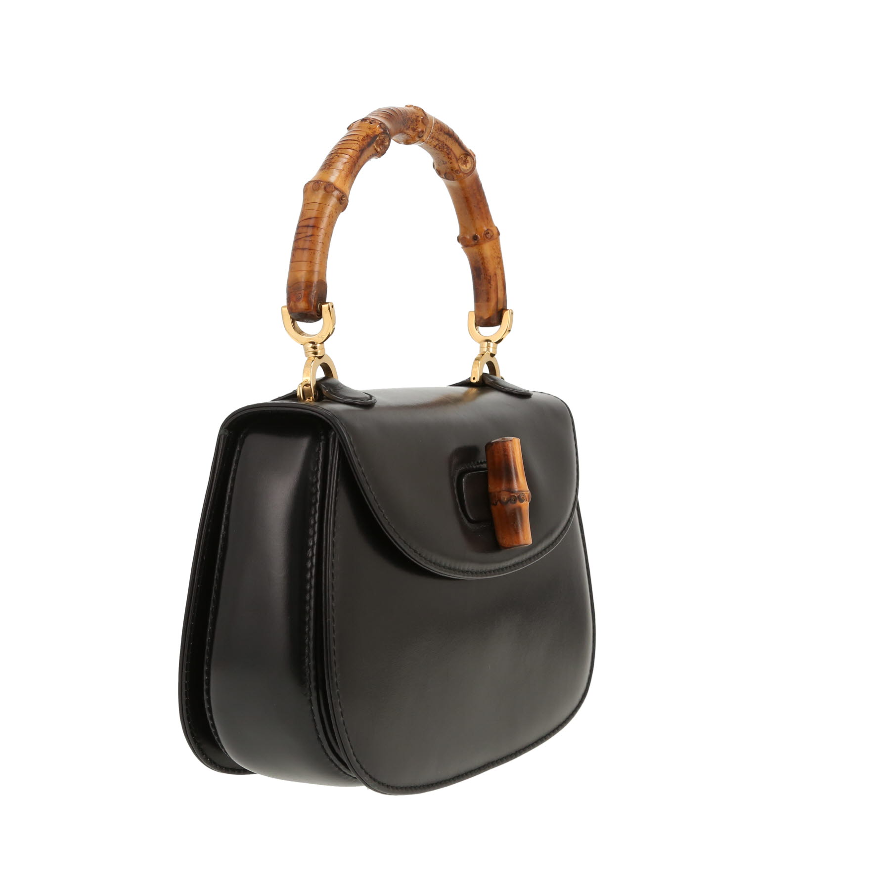 Gucci Bamboo handbag in black leather and Bambou