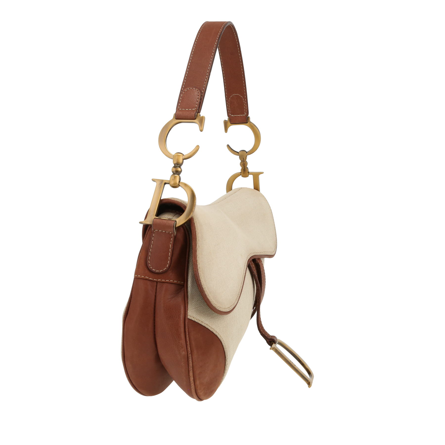 Dior  Saddle handbag  in beige canvas  and brown leather