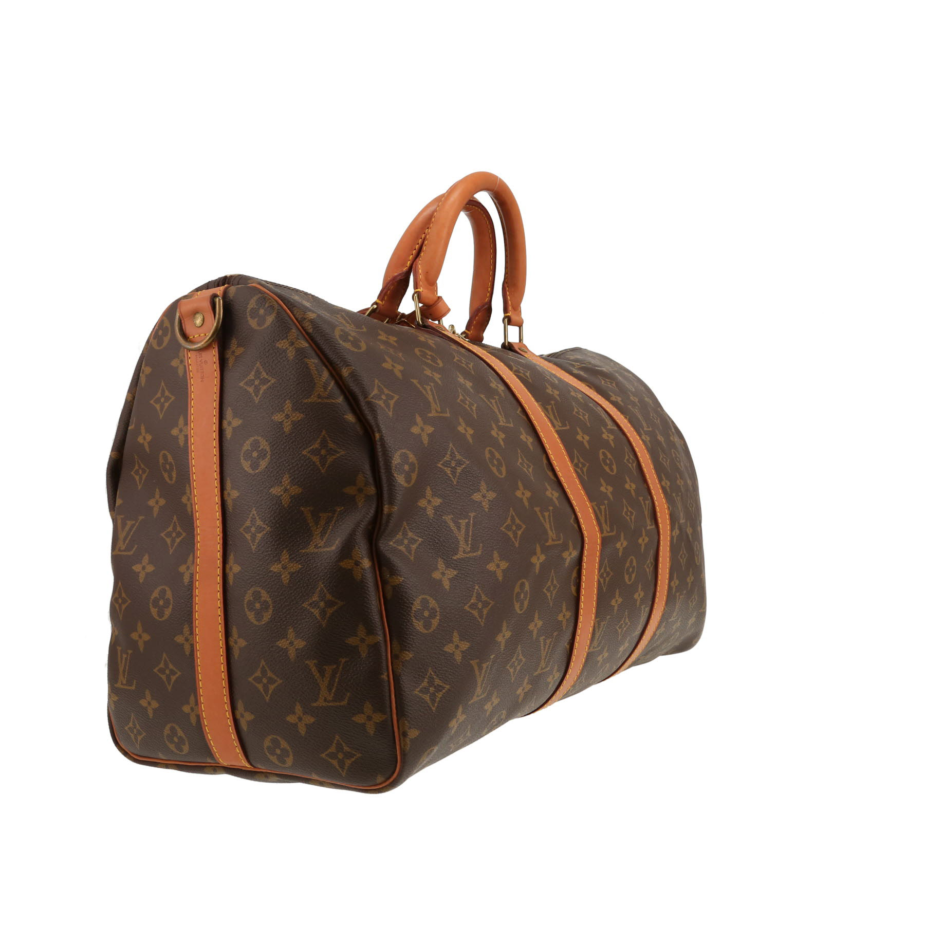 Sac de voyage Louis Vuitton  Keepall 50 en toile monogram marron et cuir naturel