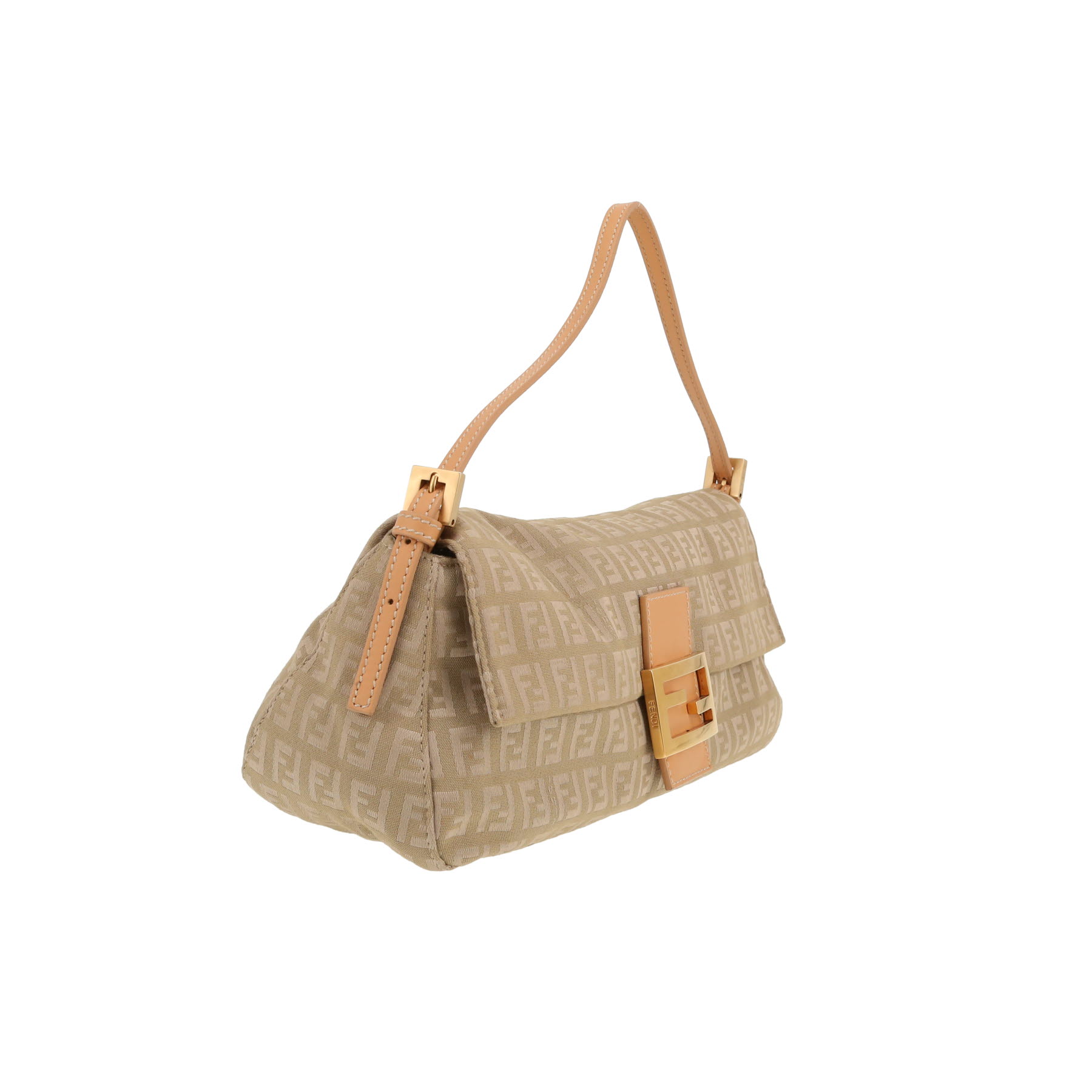 Fendi  Baguette handbag  in beige logo canvas  and brown leather