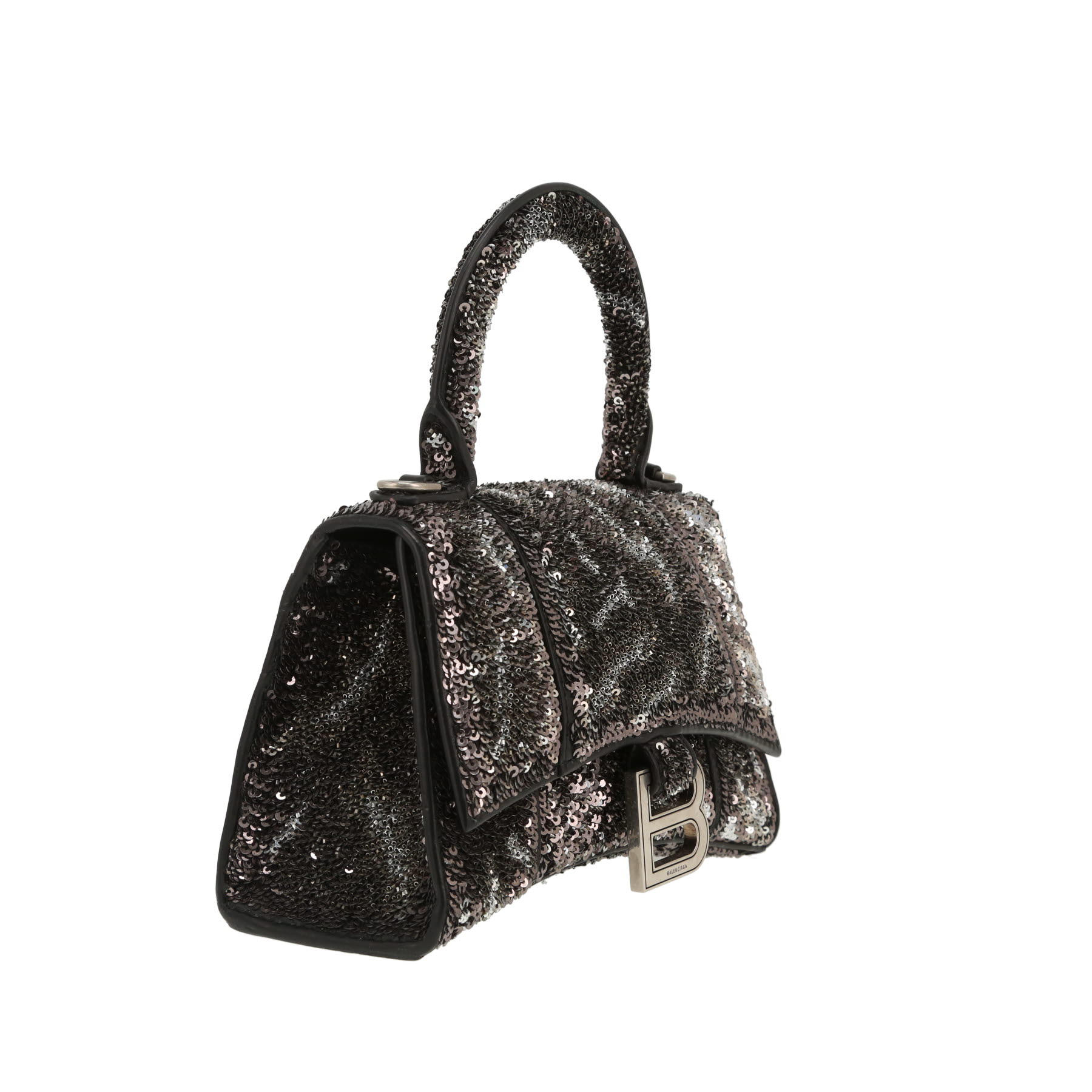 Borsa a tracolla Balenciaga  Hourglass in pelle nera e paillettes