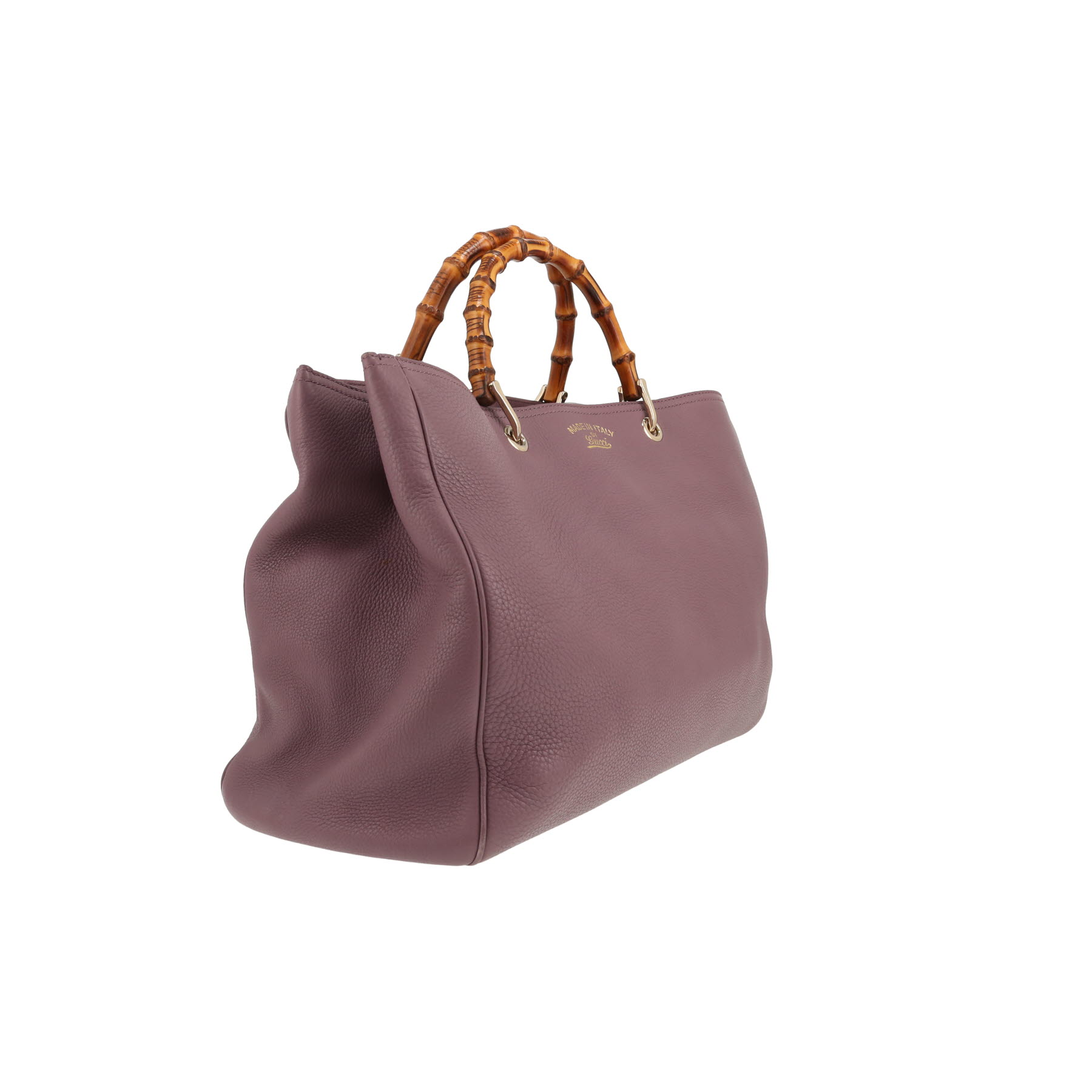 Gucci  Bamboo handbag  in purple grained leather  and bamboo