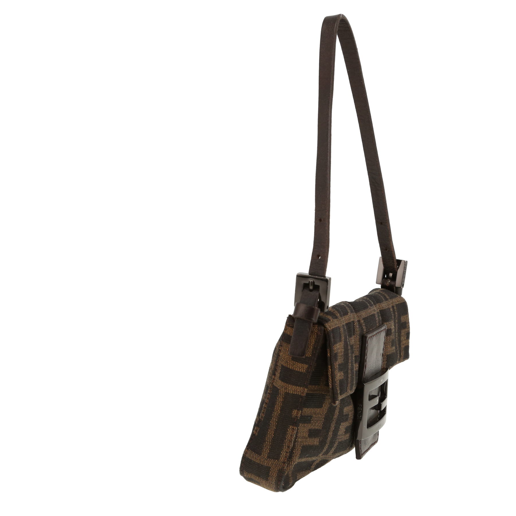 Fendi  Baguette mini  handbag  in brown logo canvas  and brown leather