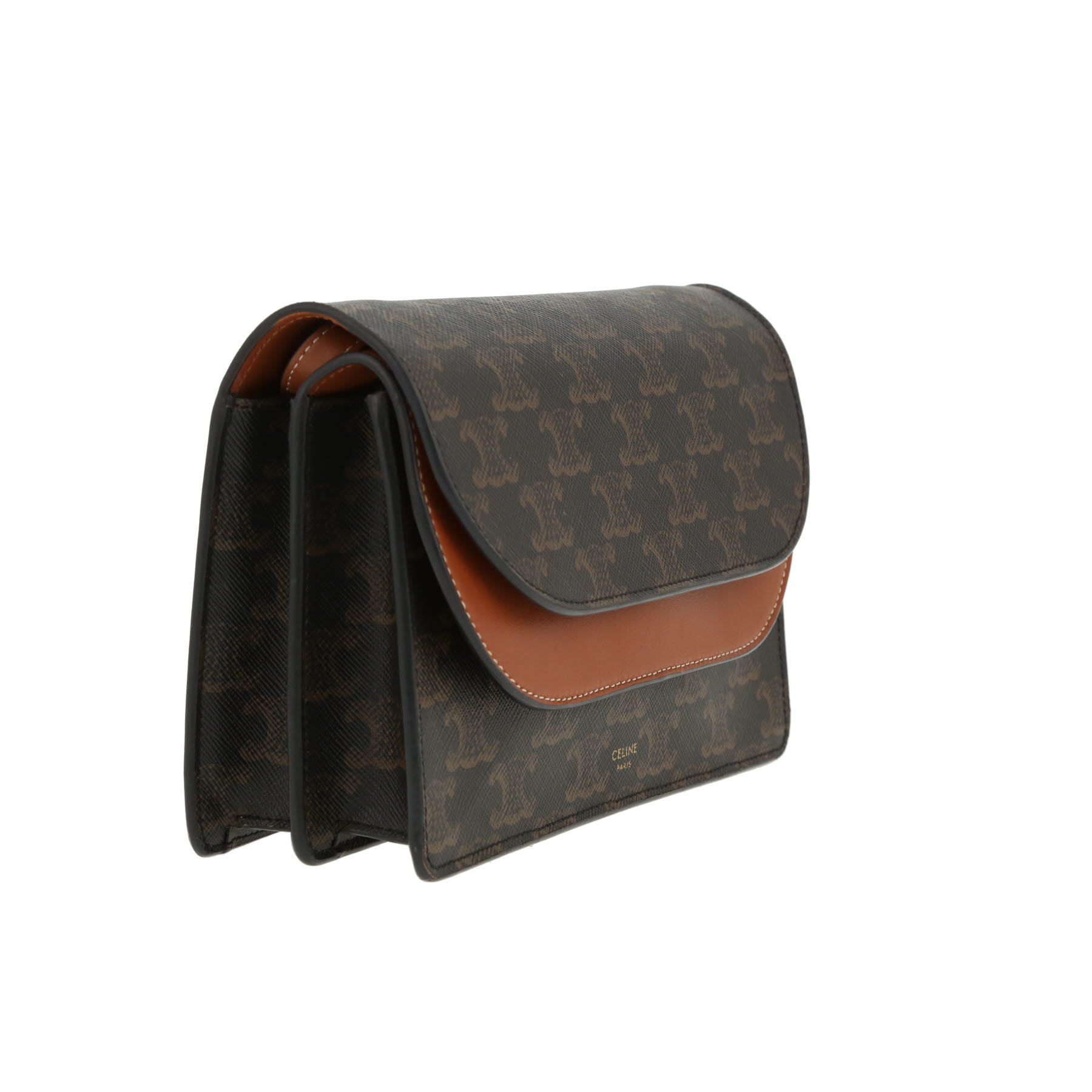 Celine  Wallet On Strap shoulder bag  in brown "Triomphe" canvas  and brown leather