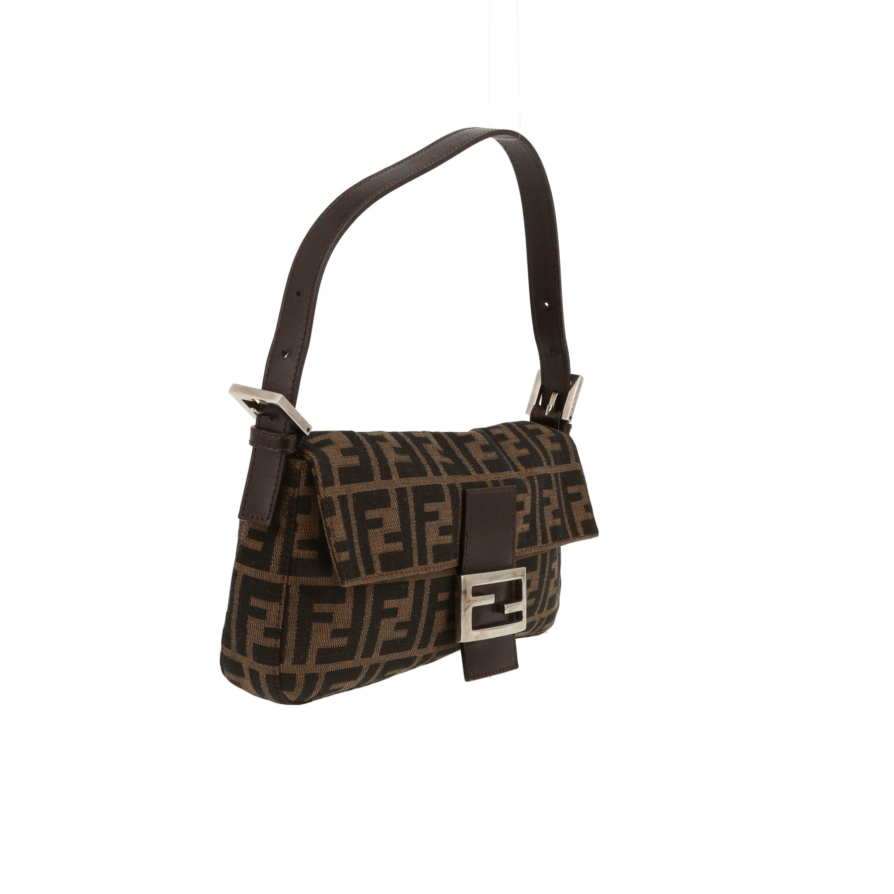 Fendi Baguette handbag in brown logo-print canvas and brown leather