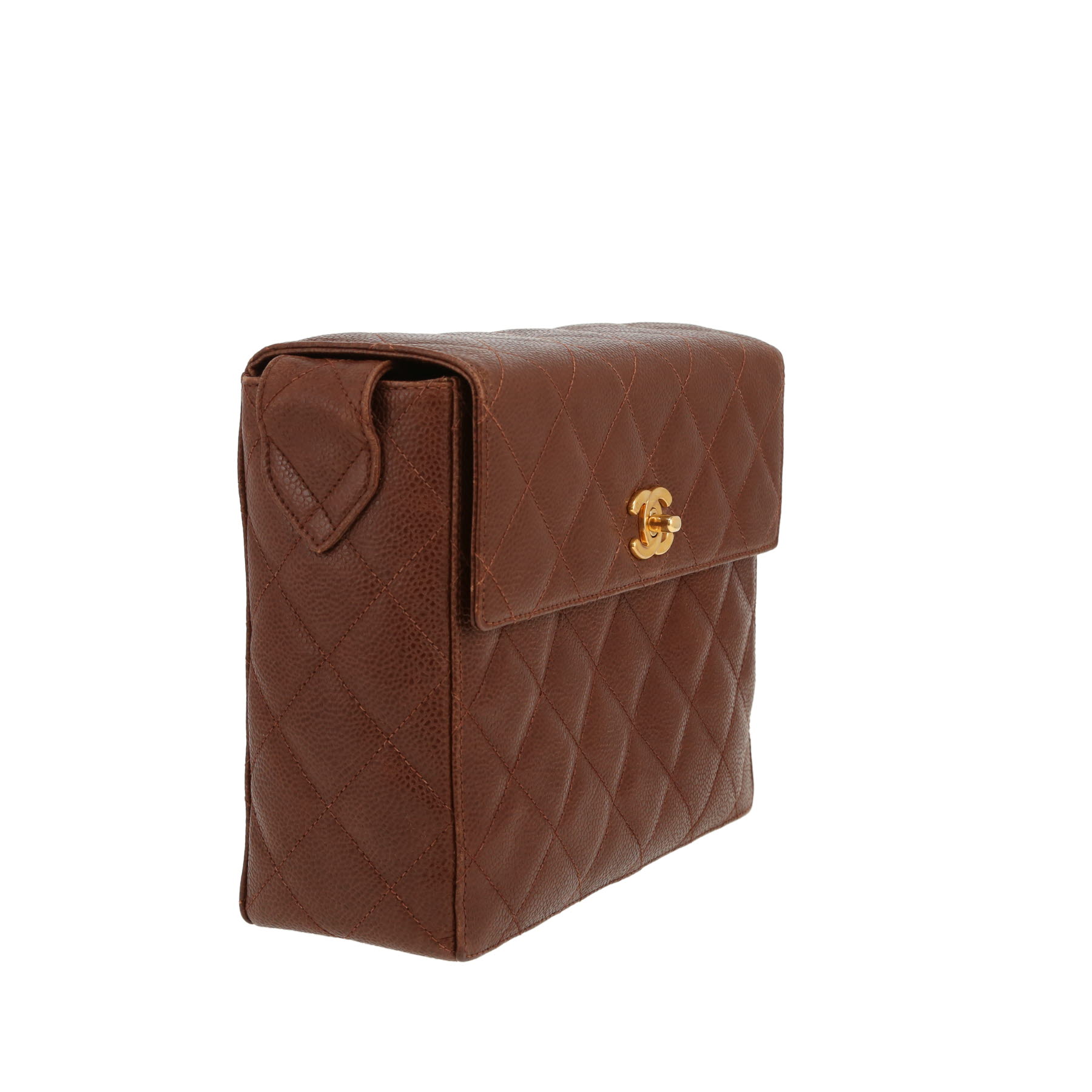 Sac bandoulière Chanel   en cuir grainé marron