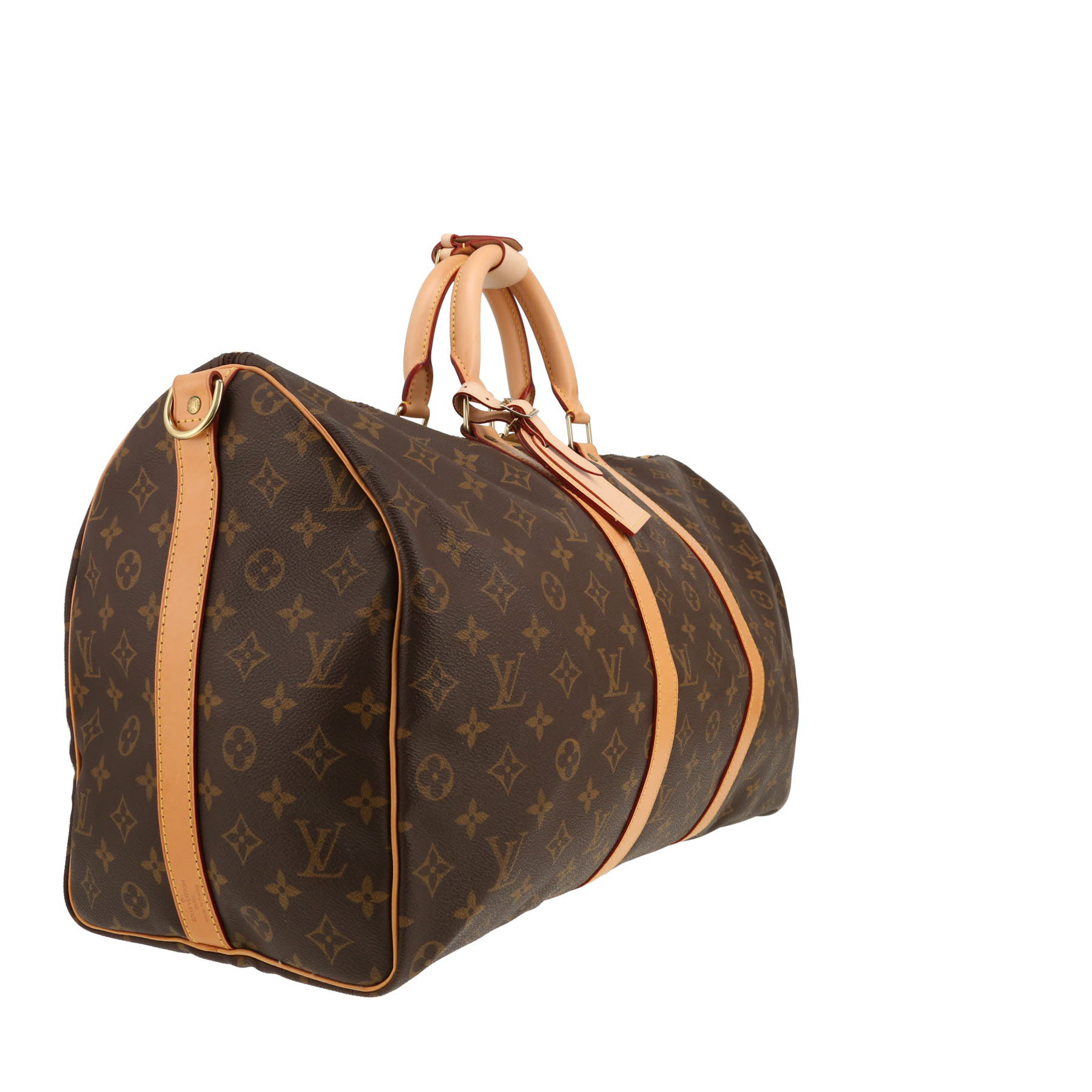 Sac de voyage Louis Vuitton  Keepall 50 en toile monogram marron et cuir naturel