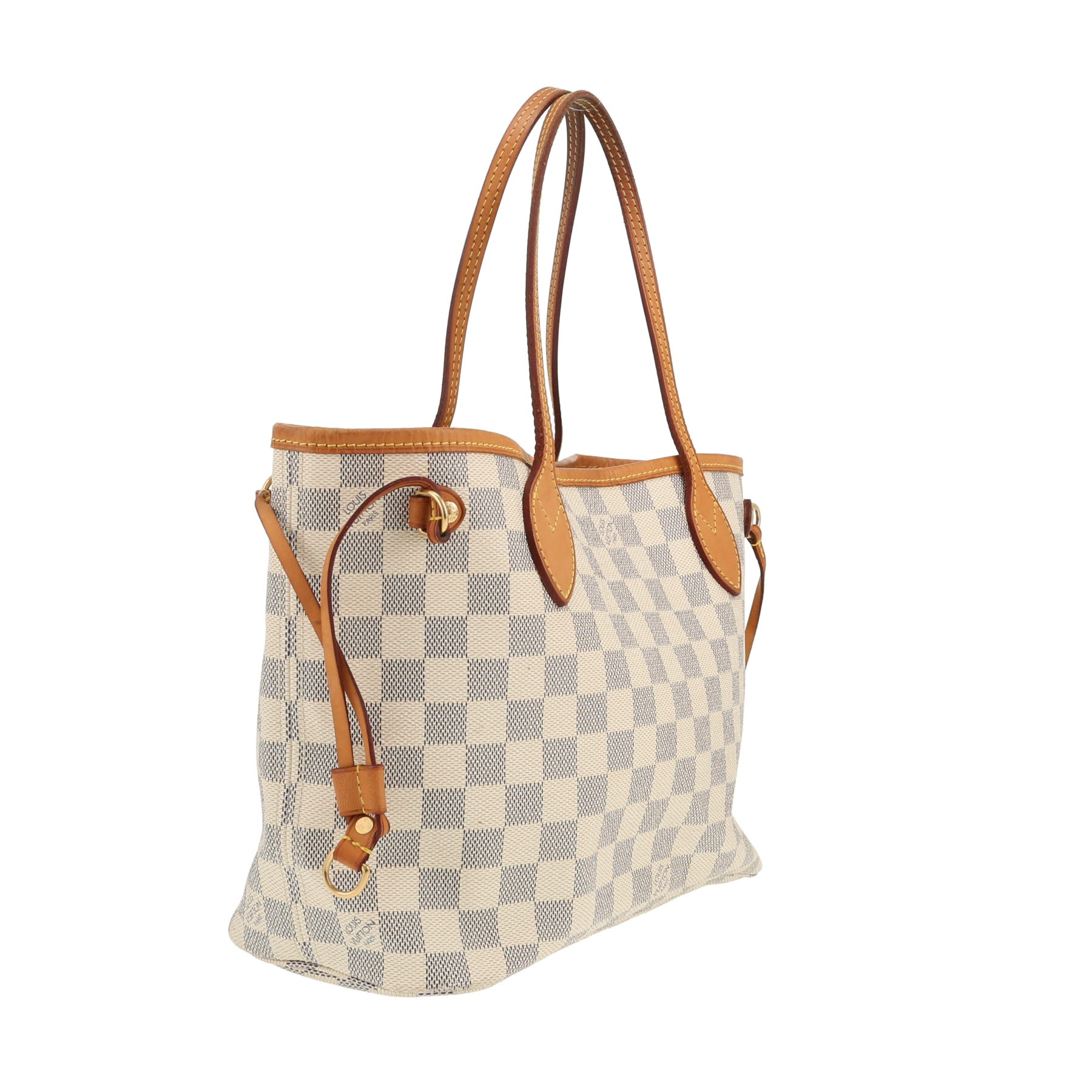 Shopping bag Louis Vuitton  Neverfull modello piccolo  in tela a scacchi azzurro e pelle naturale