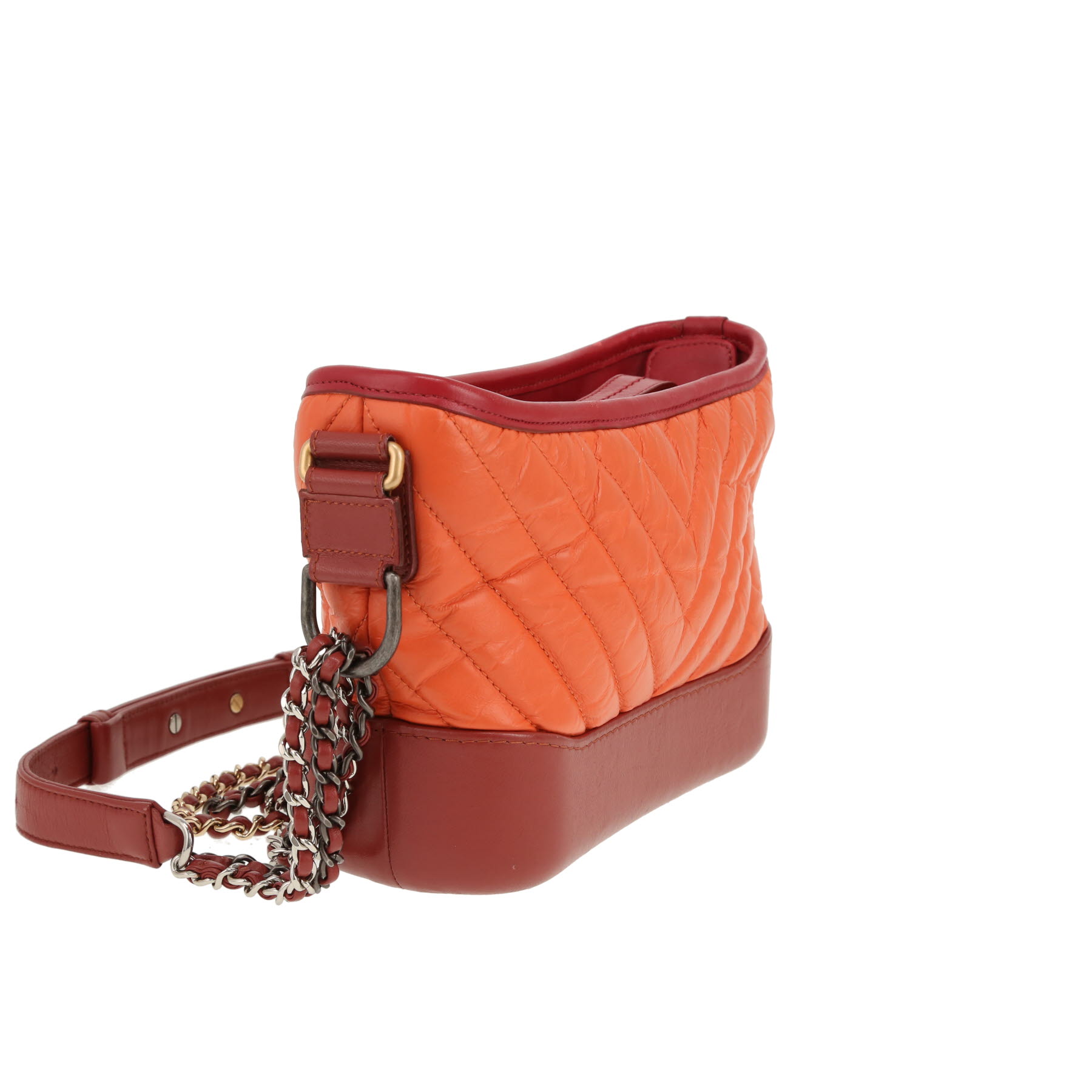 Chanel  Gabrielle  small model  shoulder bag  in orange chevron quilted leather  and red leather