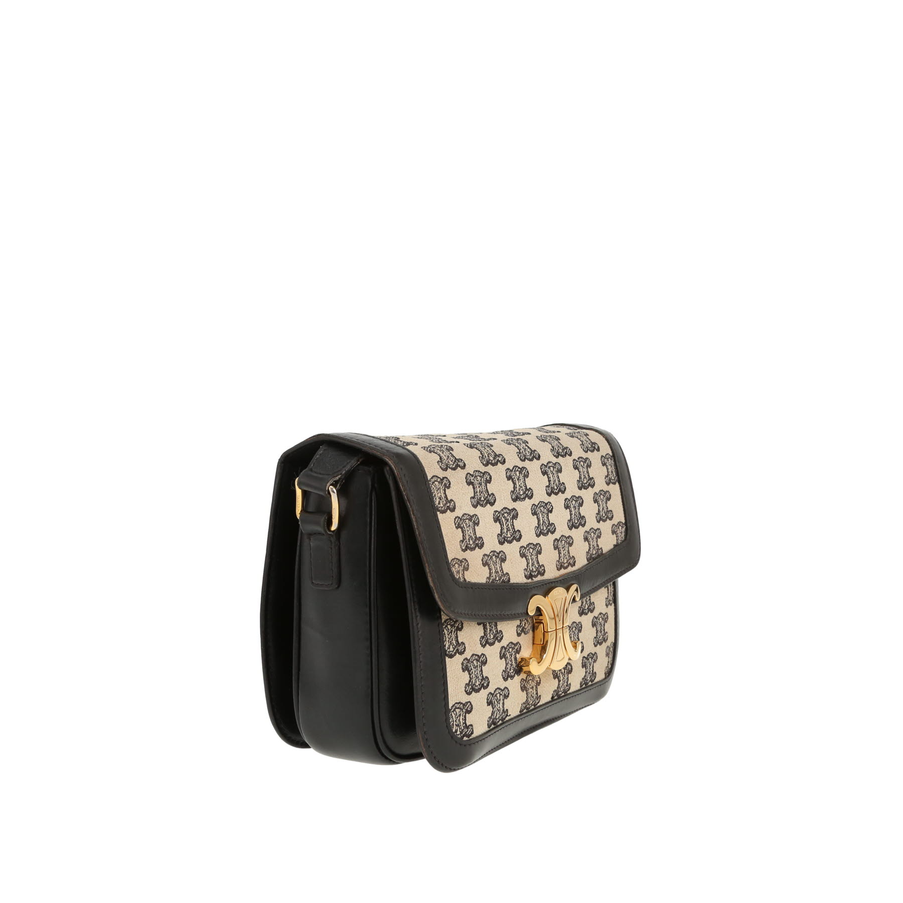 Celine  Triomphe shoulder bag  in beige and black "Triomphe" canvas  and black leather