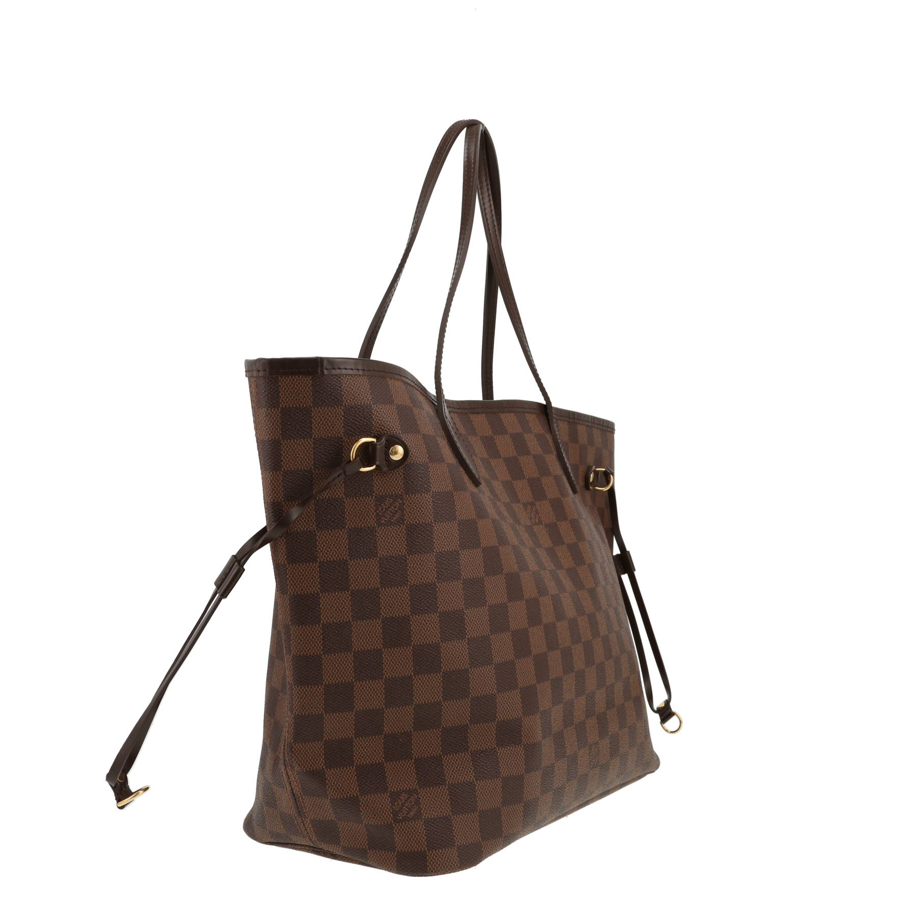 Shopping bag Louis Vuitton  Neverfull in tela a scacchi ebana e pelle marrone