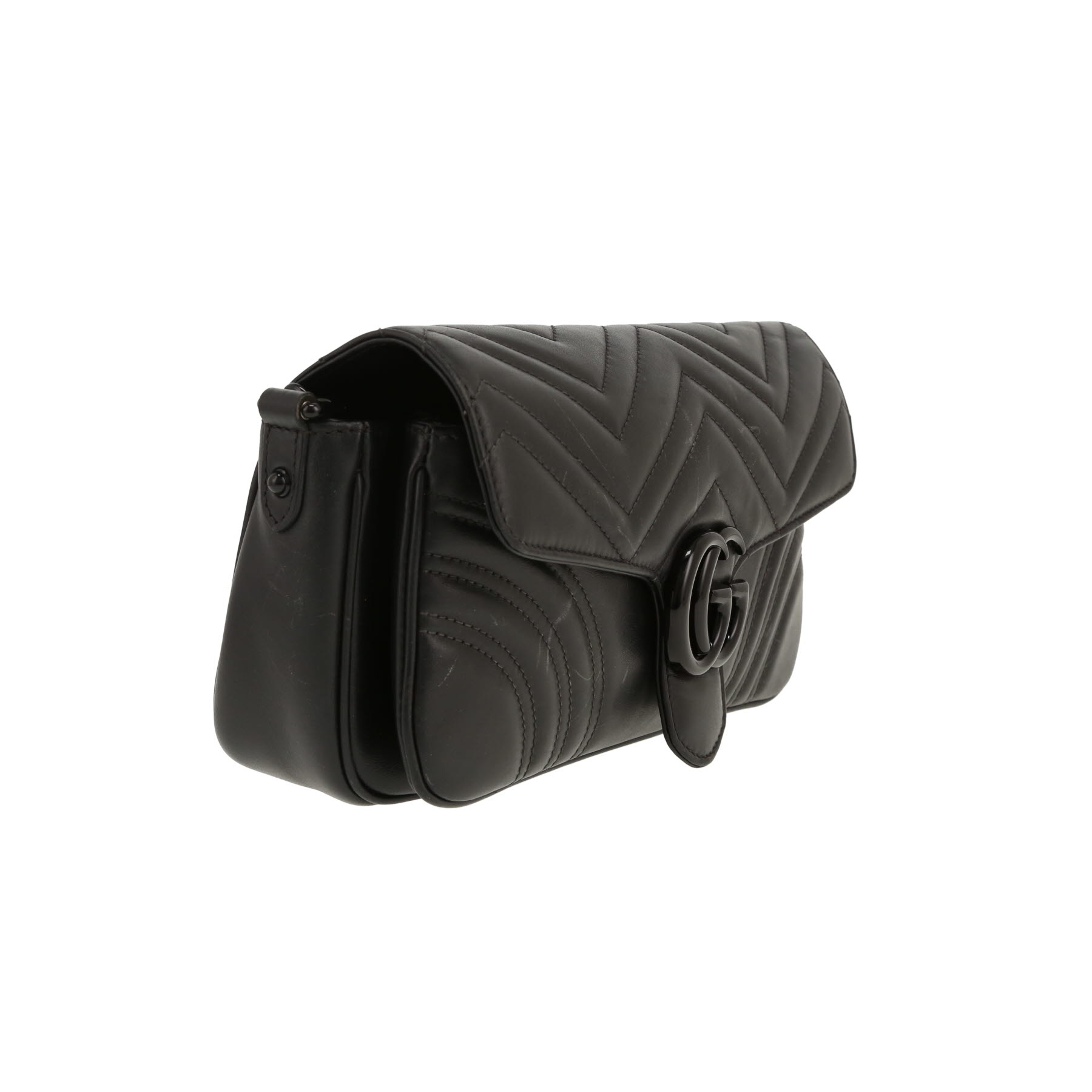 Bolso bandolera Gucci  GG Marmont modelo mediano  en cuero acolchado negro