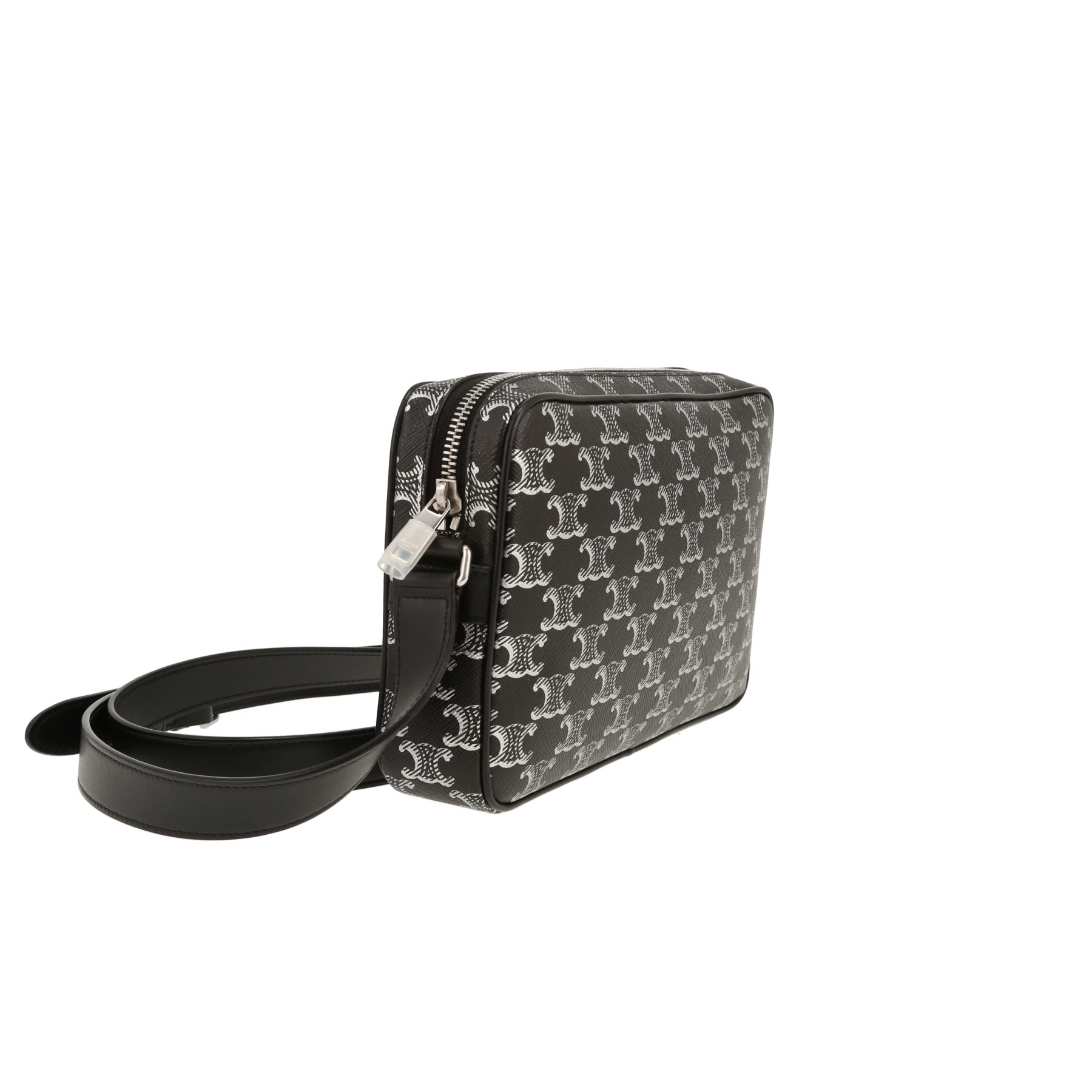 Celine   shoulder bag  in black and white "Triomphe" canvas  and black leather