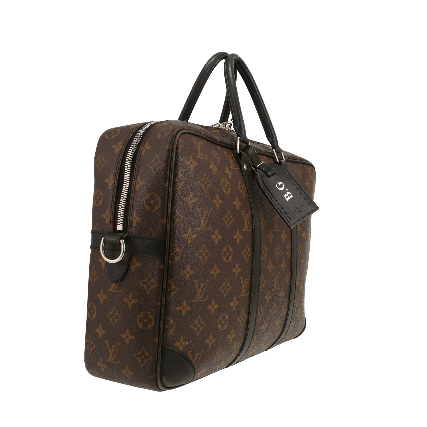 Bolso bandolera Louis Vuitton  Porte documents Voyage en lona Monogram marrón y cuero negro