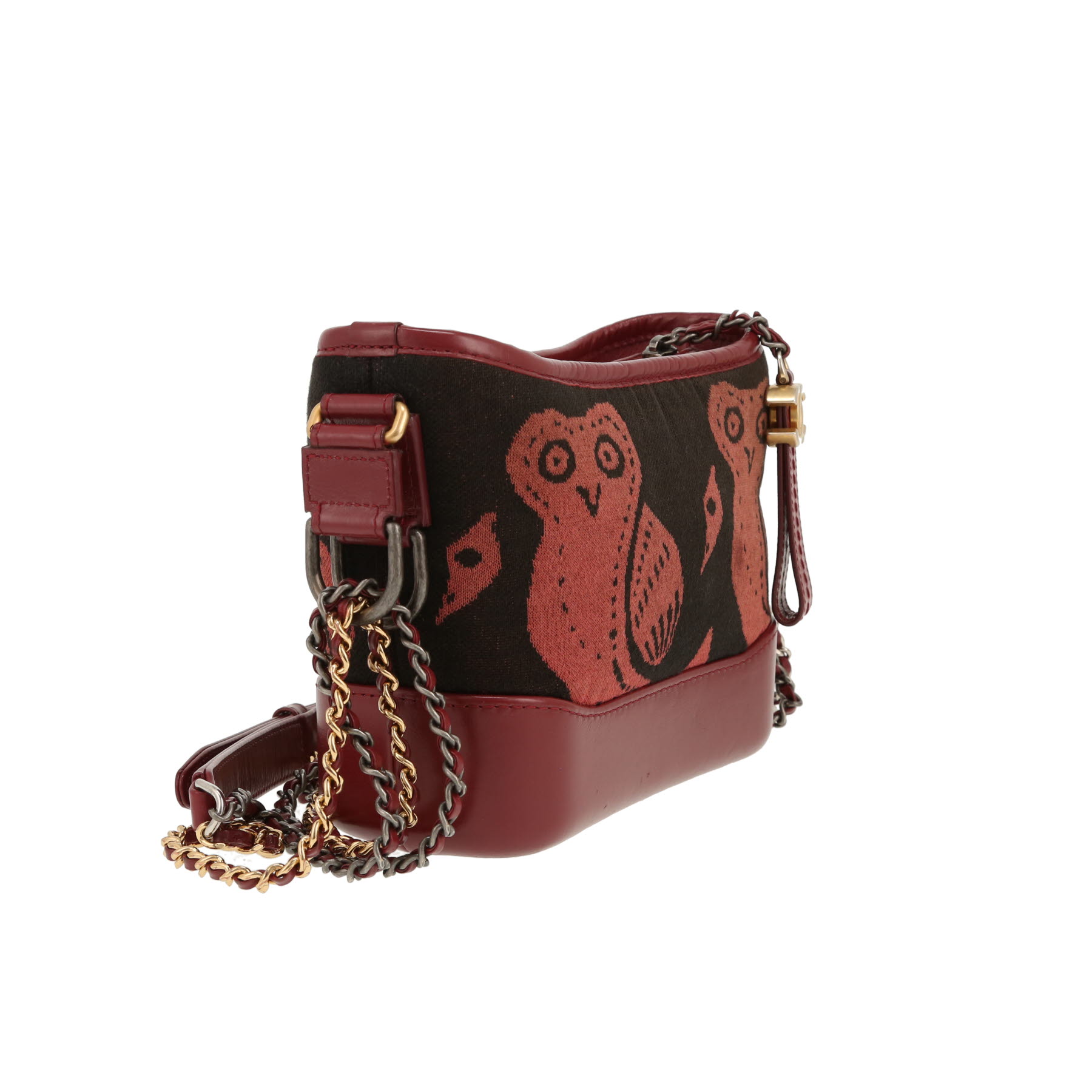 Borsa a tracolla Chanel  Gabrielle  modello piccolo  in tela nera e bordeaux e pelle bordeaux