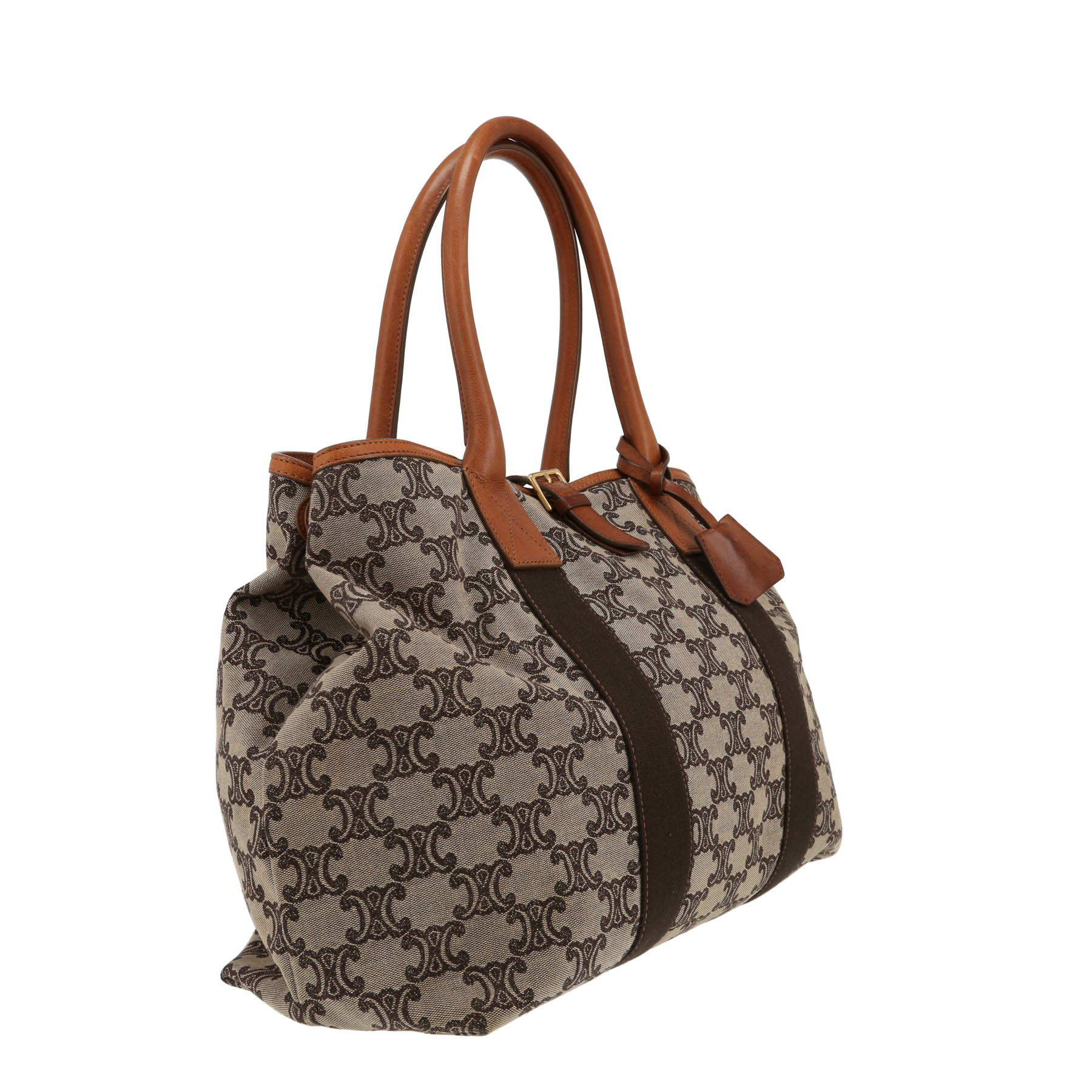 Celine  Vintage bag worn on the shoulder or carried in the hand  in brown logo canvas  and brown leather