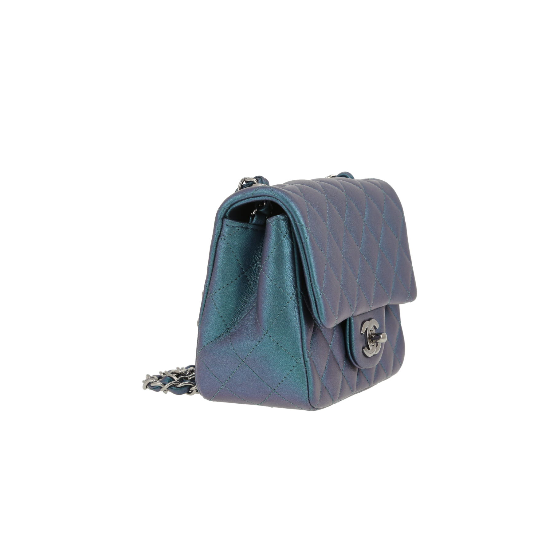 Borsa a tracolla Chanel  Timeless Mini Carré in pelle iridescente trapuntata blu