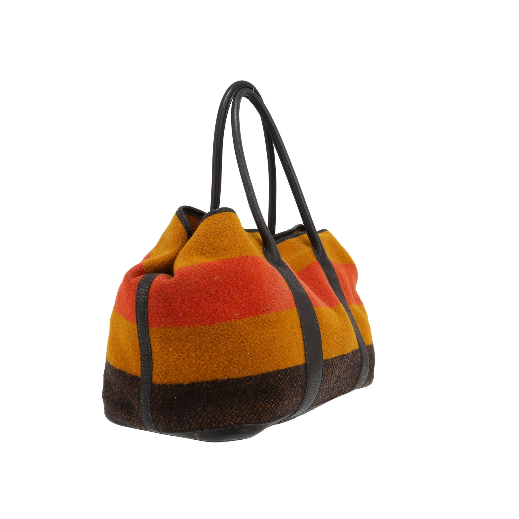 Sac à main Hermès  Garden en toile jaune orange et marron et cuir togo noir