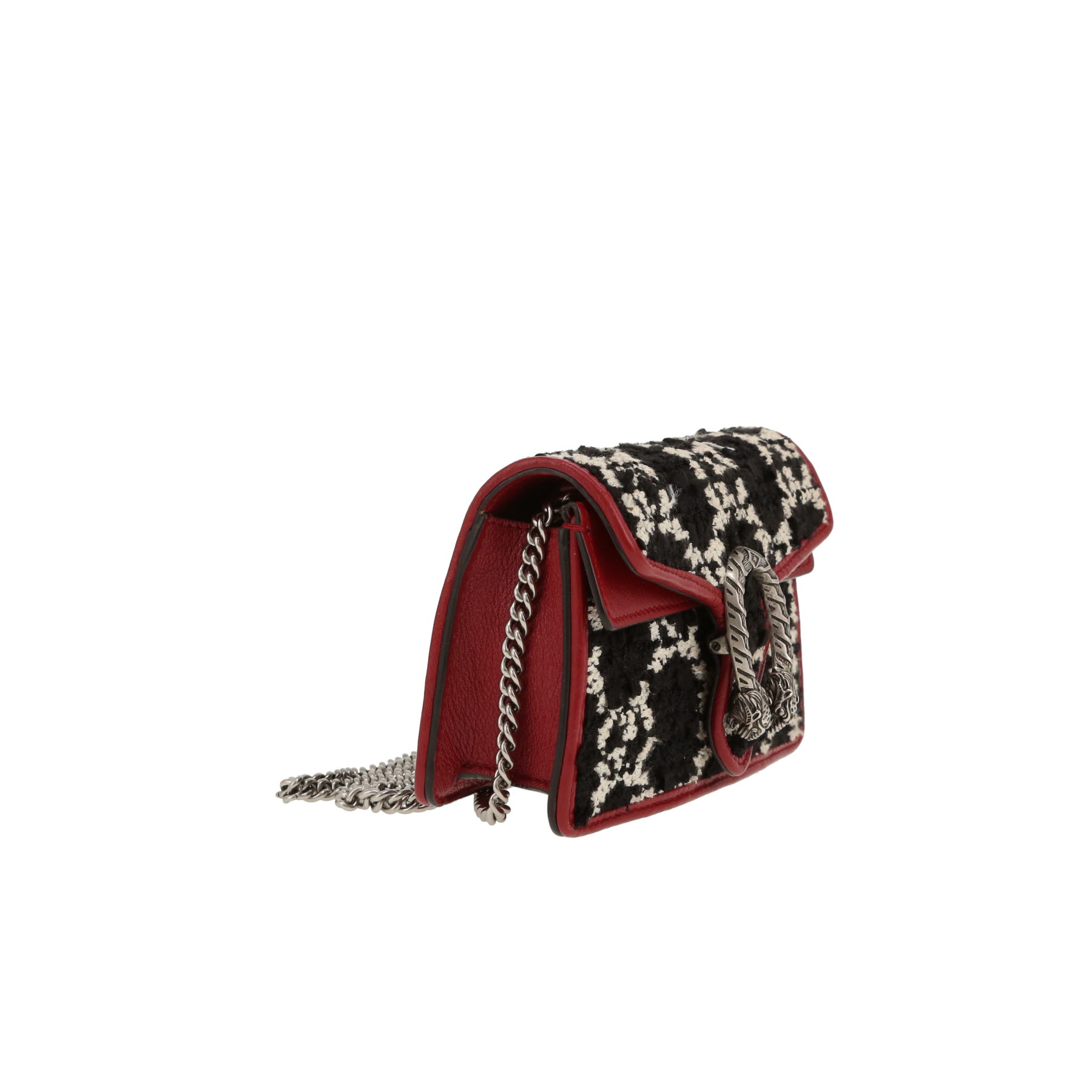 Sac bandoulière Gucci  Dionysus mini  en toile noire et blanche et cuir bordeaux