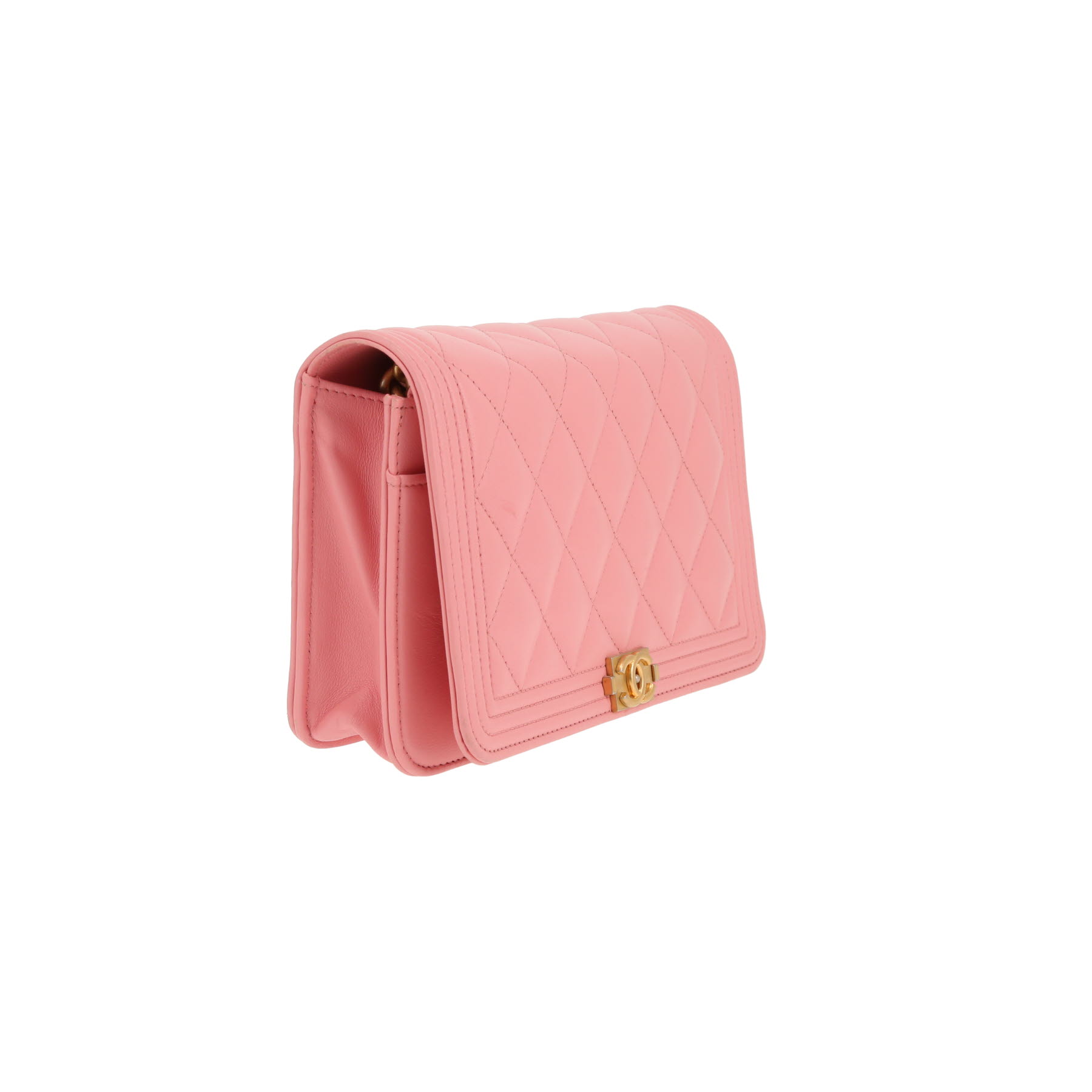 Borsa a tracolla Chanel  Boy Wallet On Chain in pelle trapuntata rosa