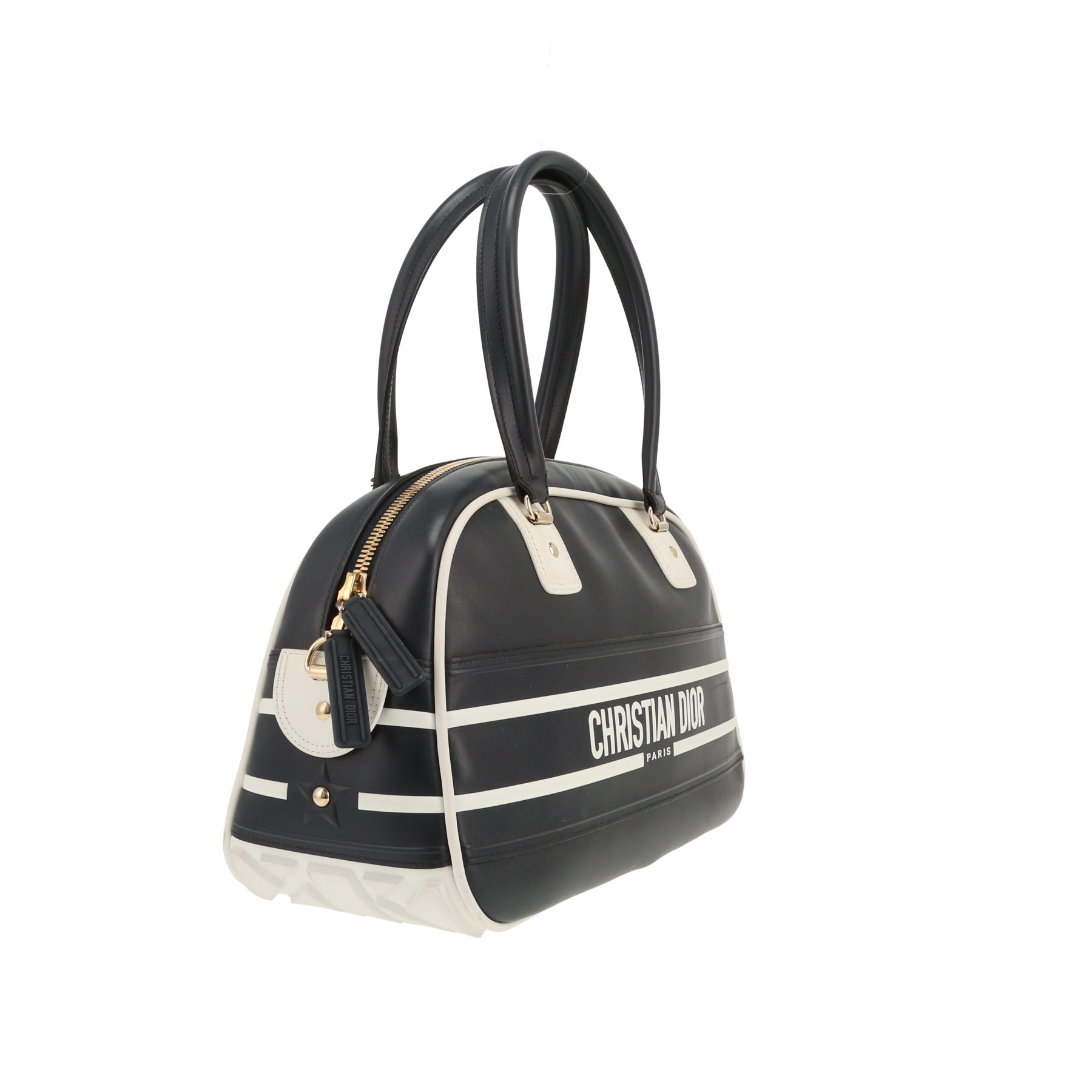 Dior  Bowling handbag  in navy blue and white leather