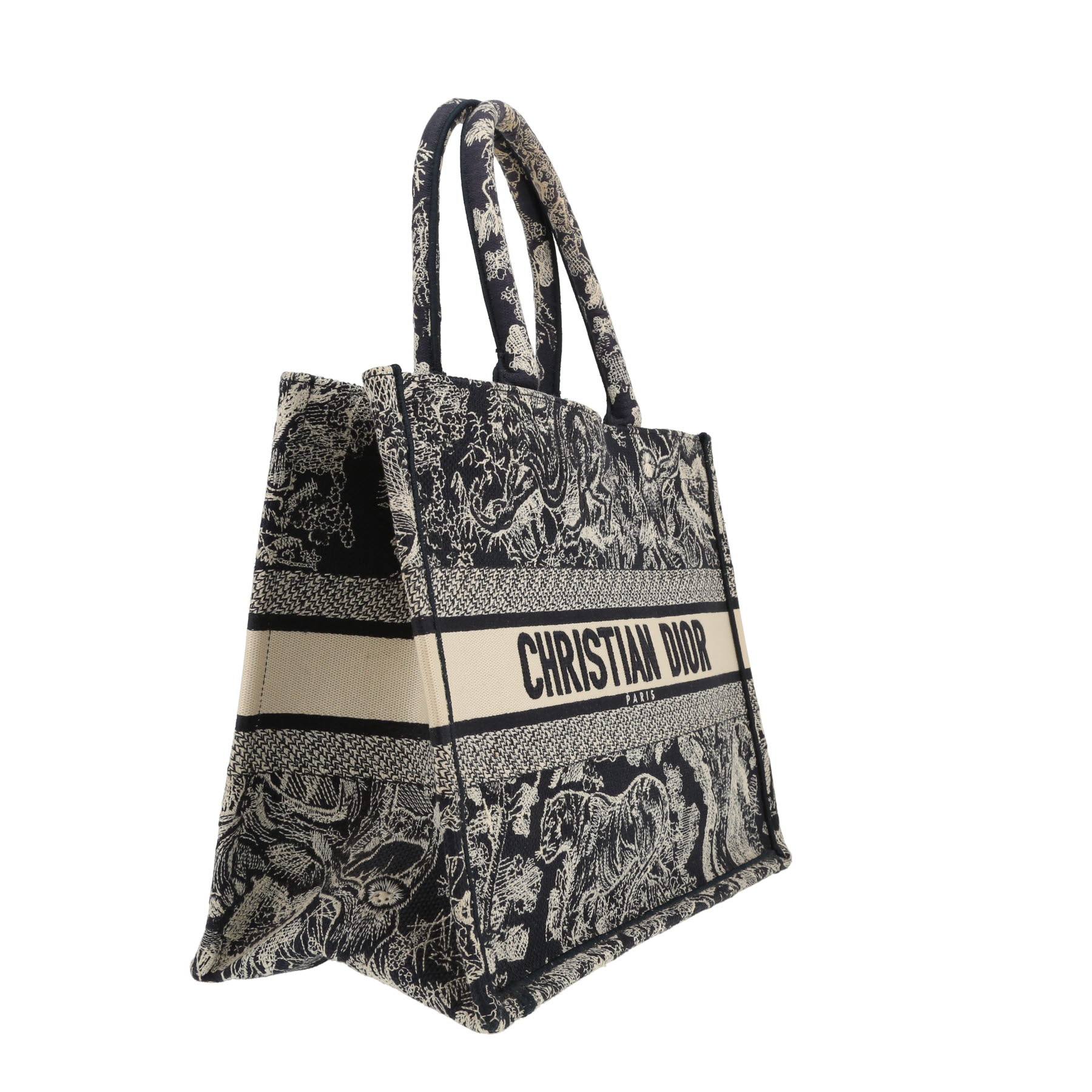 Bolso Cabás Dior  Book Tote modelo mediano  en lona estampada con diseños blanca y azul