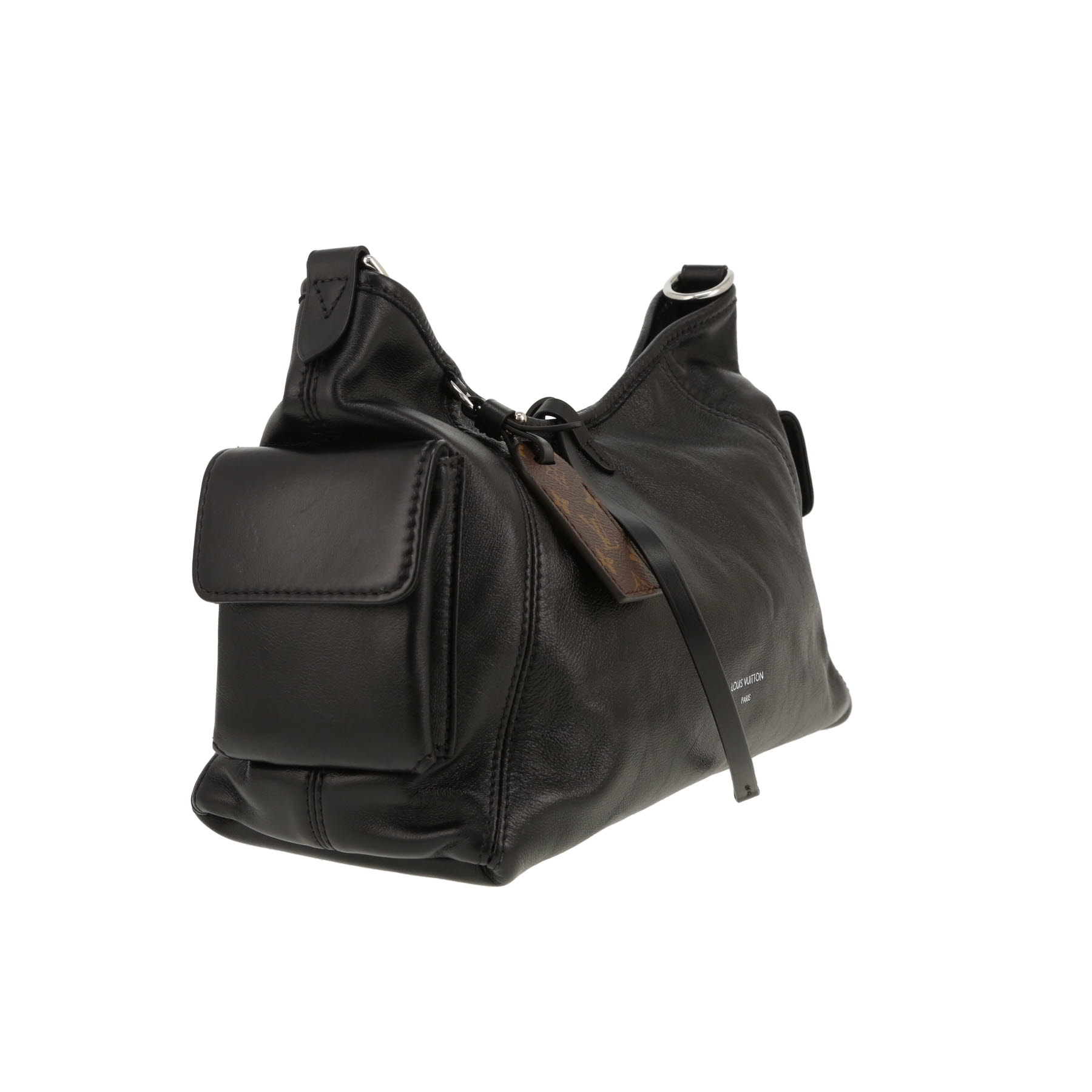 Louis Vuitton  Carryall shoulder bag  in black leather  and brown monogram canvas