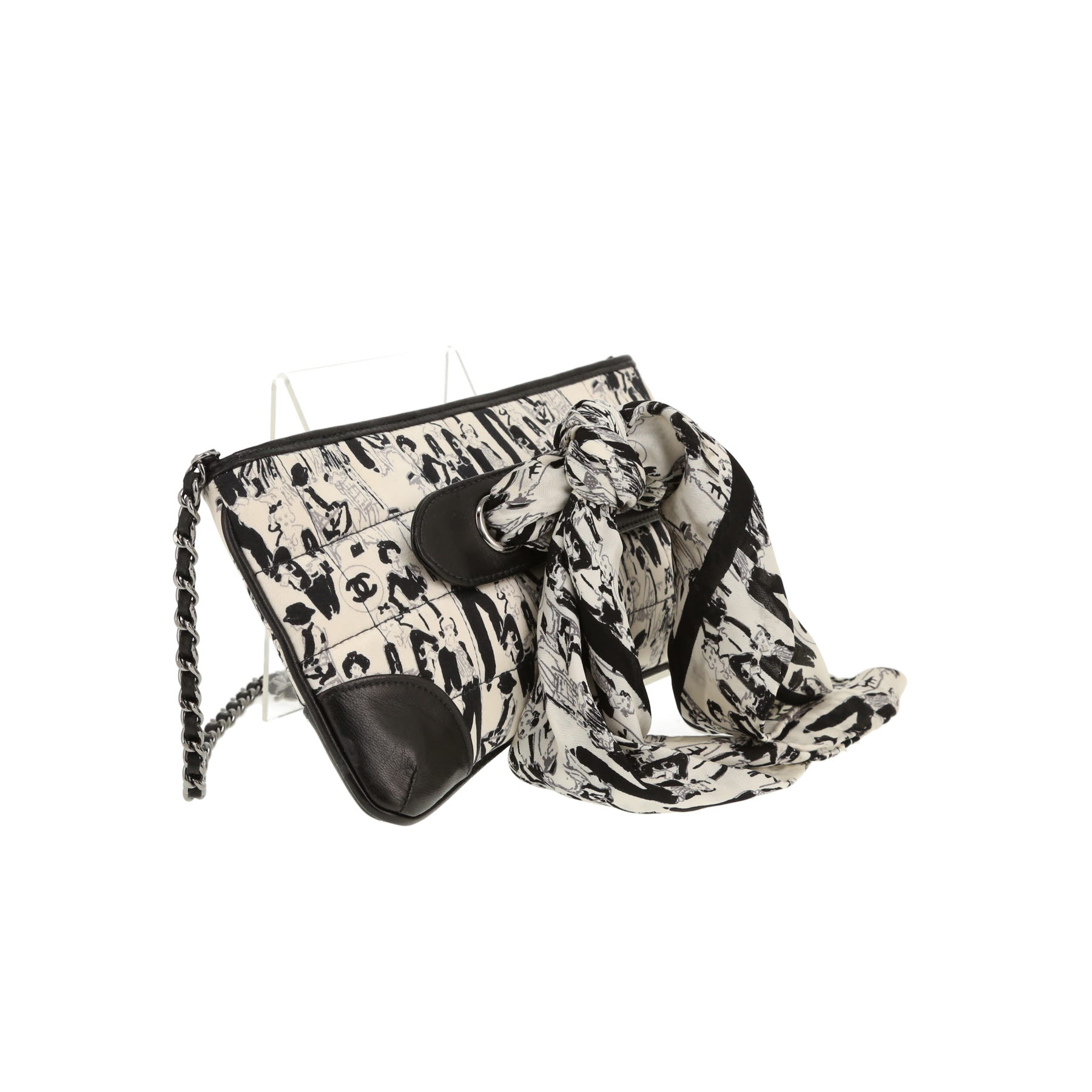 Borsa Chanel   in seta nera e bianca e pelle nera