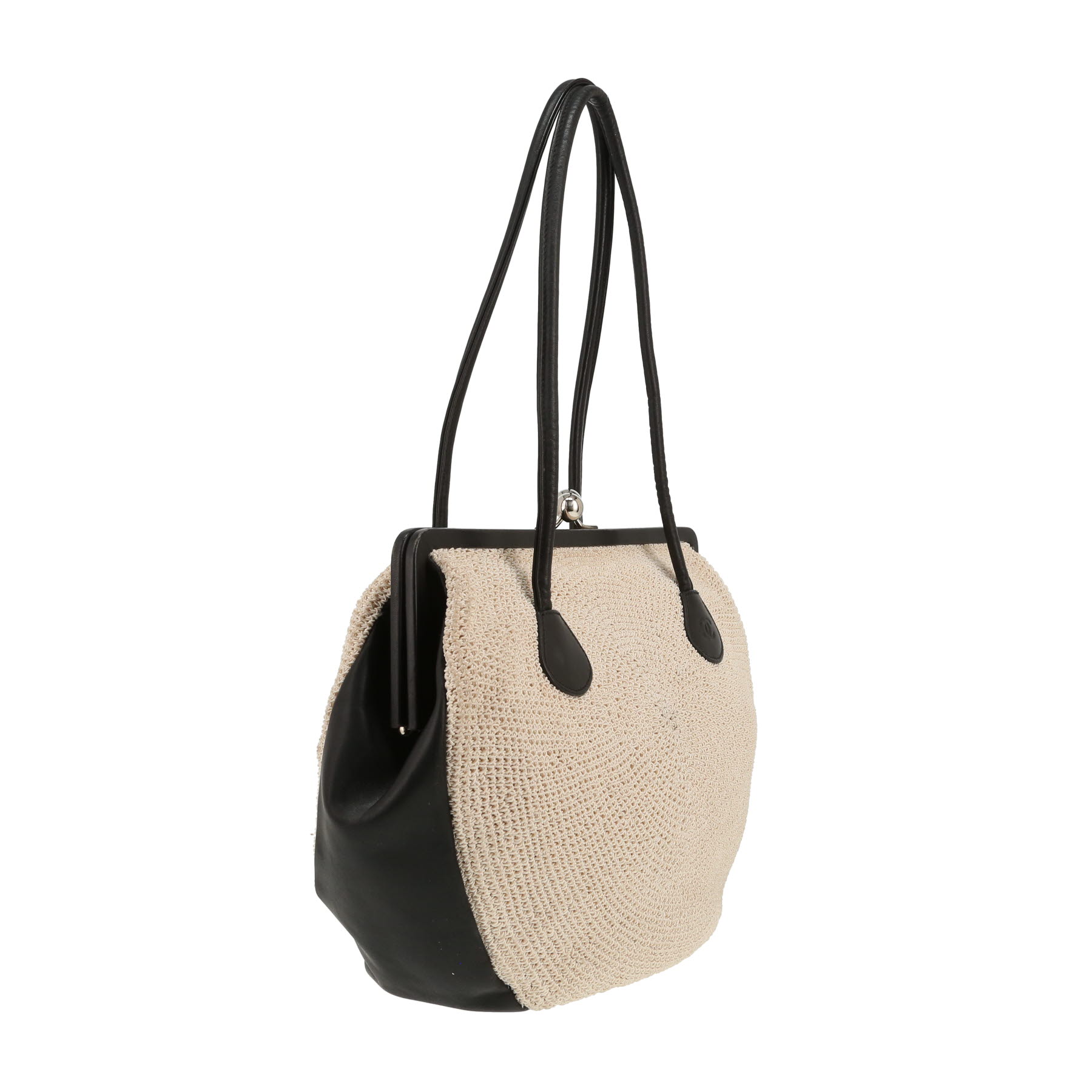 Borsa Chanel  Vintage in tela bianca e pelle nera