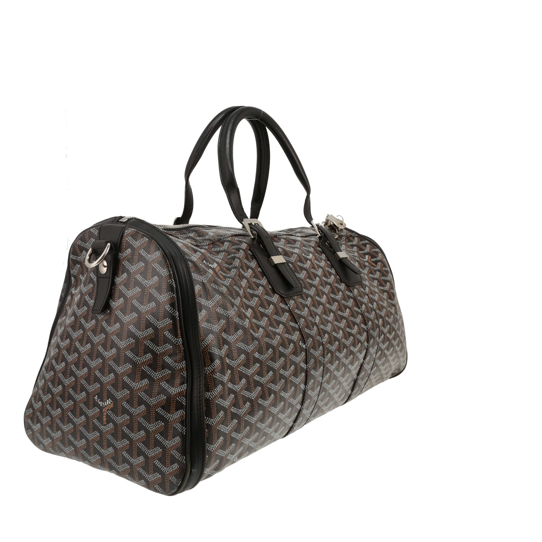 Goyard  Boston travel bag  in black Goyard canvas  and black leather