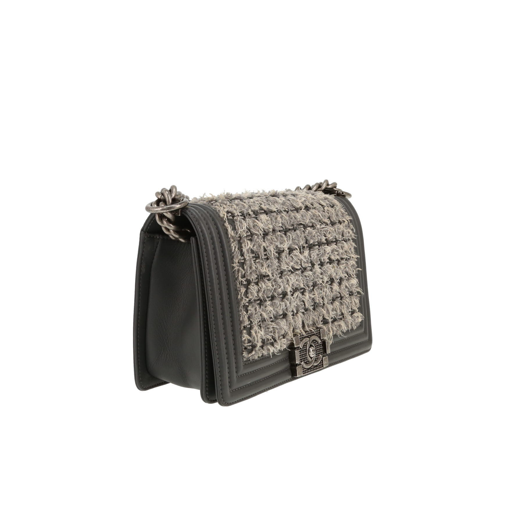 Bolso bandolera Chanel  Boy en tweed gris y cuero acolchado gris