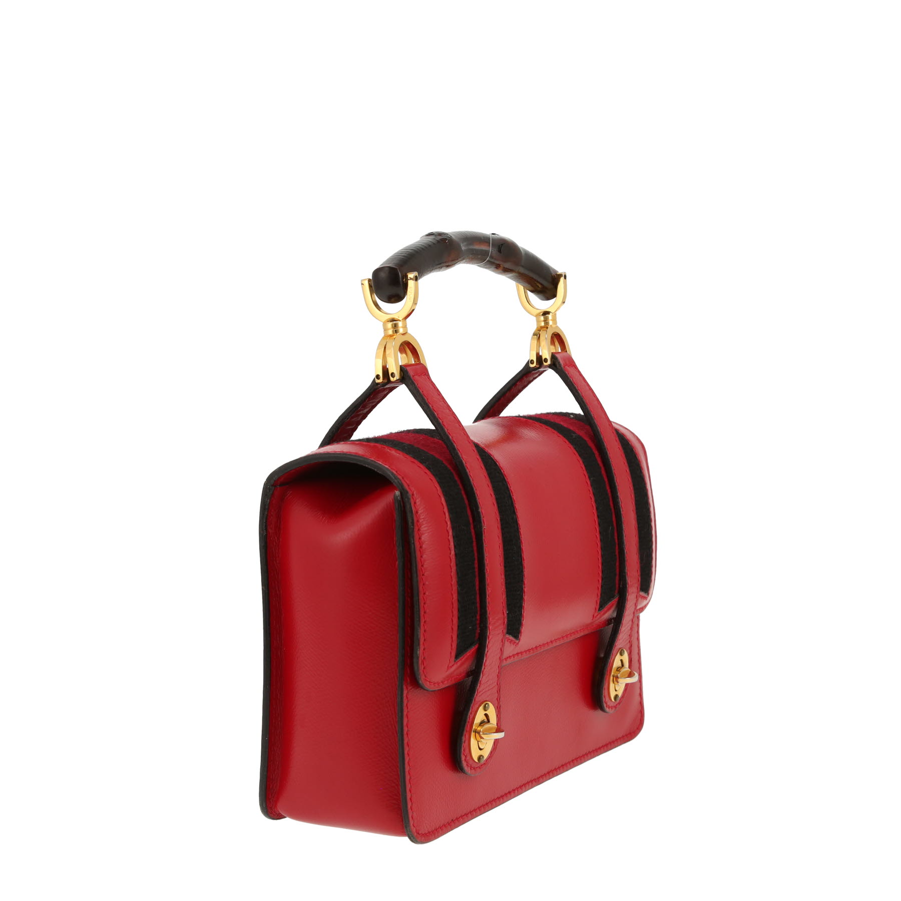 Sac à main Gucci   en cuir rouge et toile noire