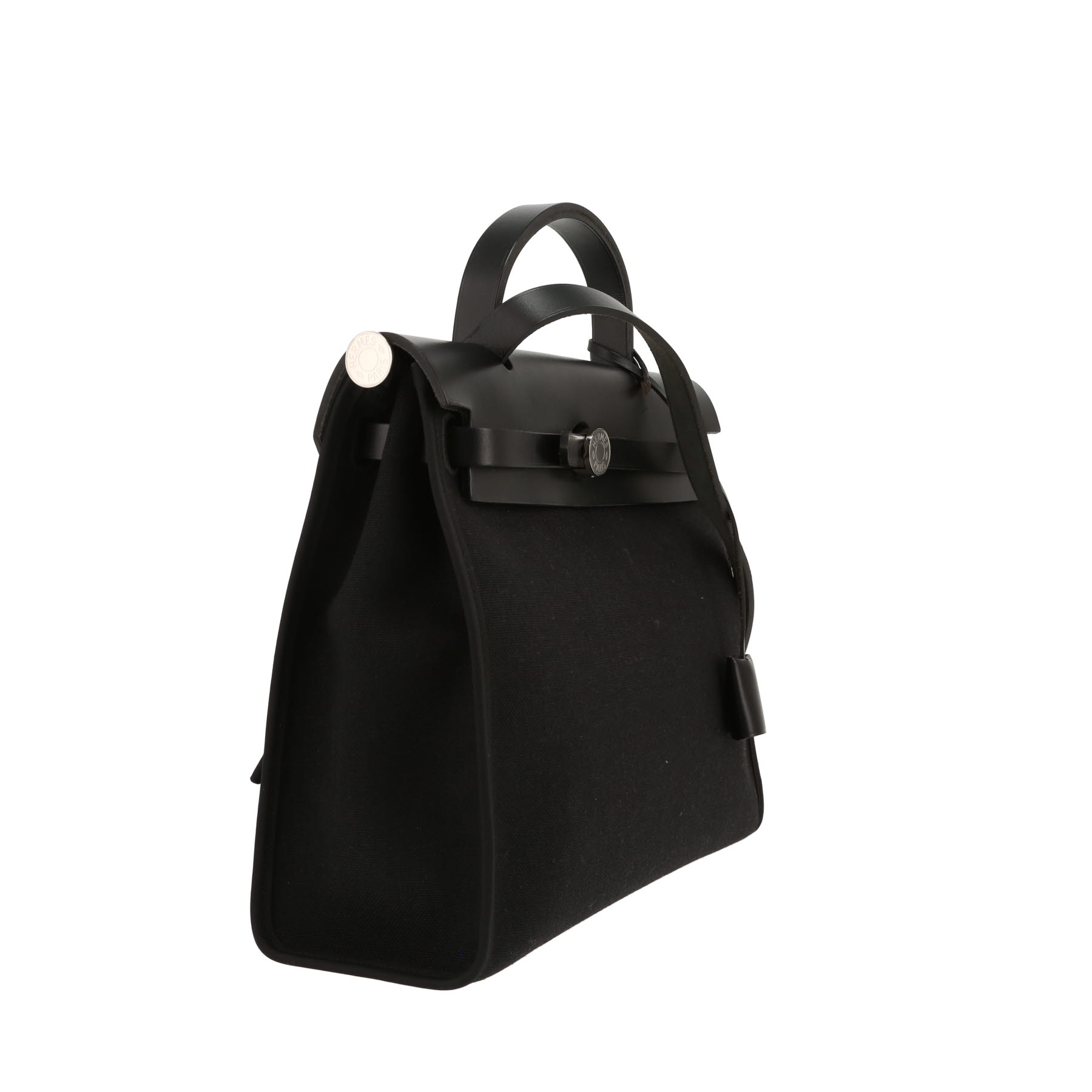 Borsa da spalla o a mano Hermès  Herbag in tela nera e pelle nera