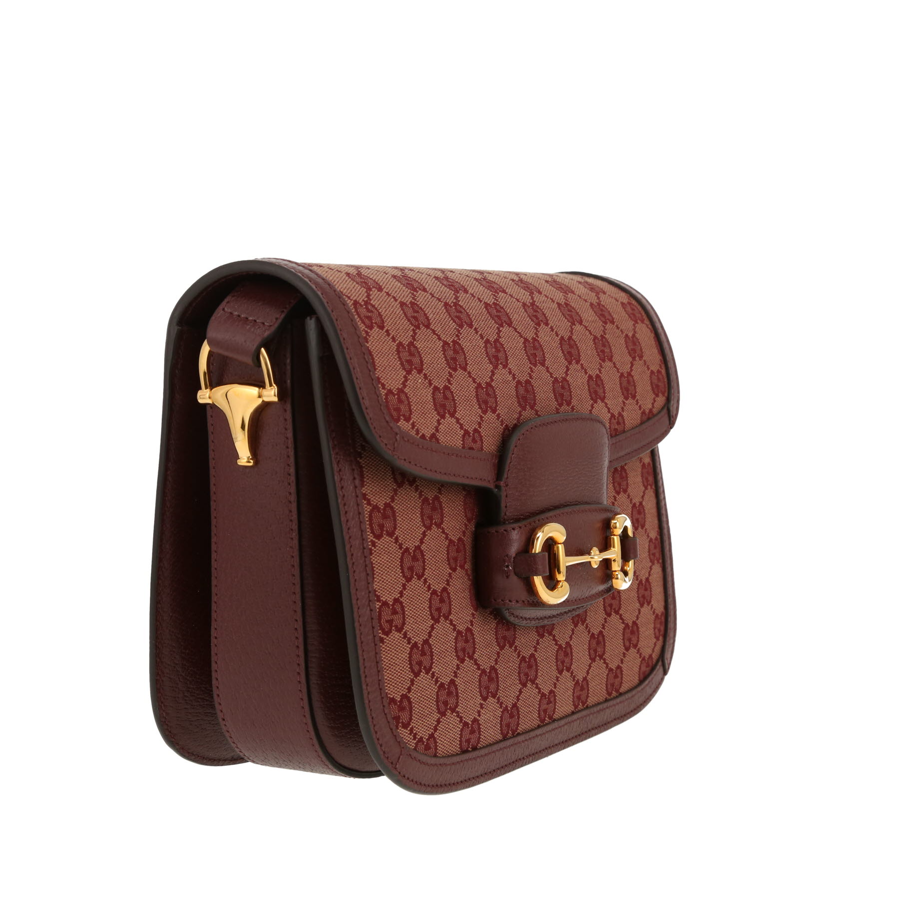 Sac bandoulière Gucci  1955 Horsebit en toile sûpreme GG bordeaux et cuir bordeaux