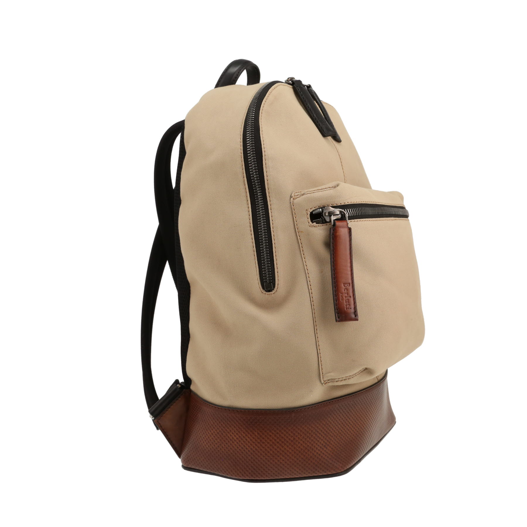 Sac à dos Berluti   en toile beige et cuir marron