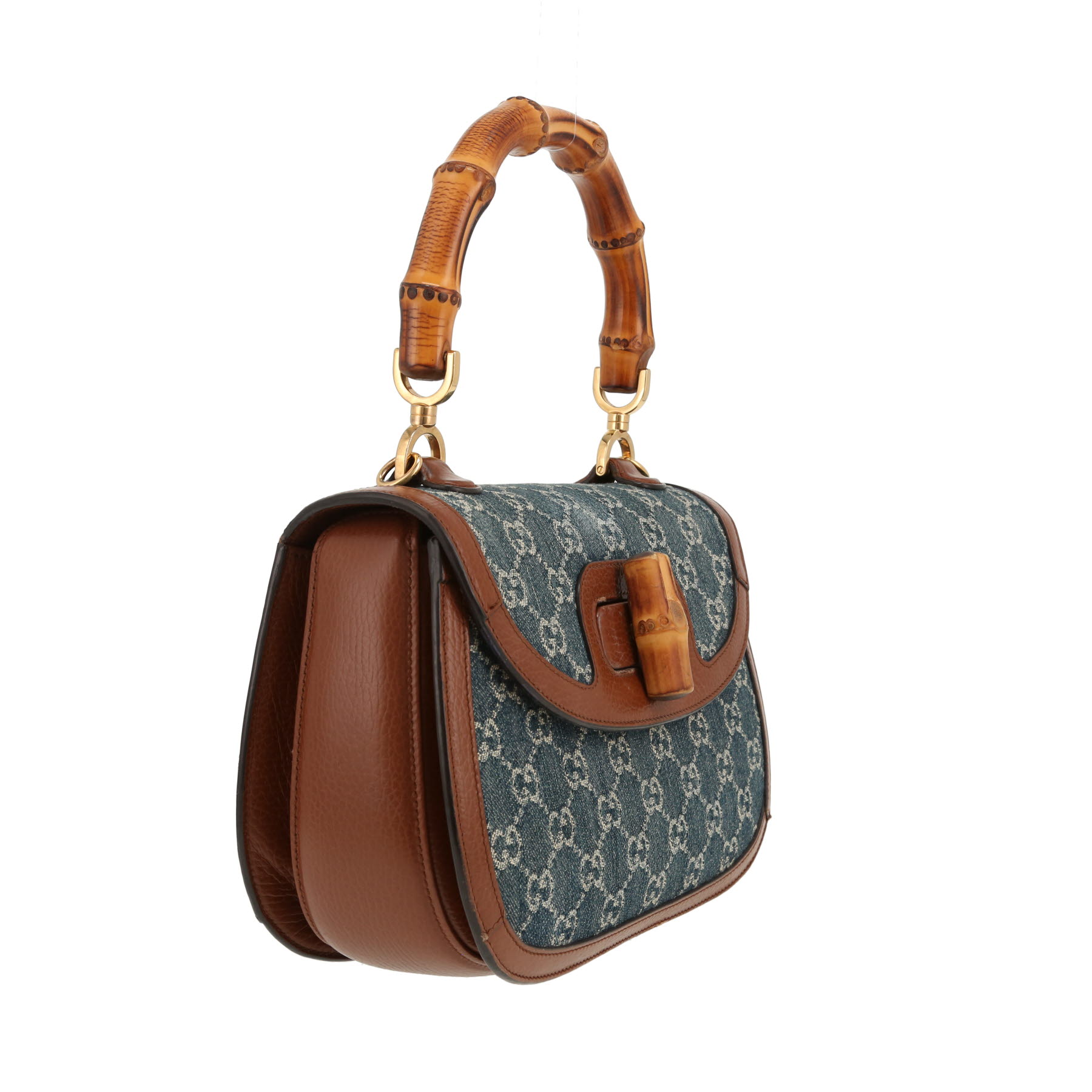 Gucci  Bamboo handbag  in blue monogram denim canvas  and brown leather