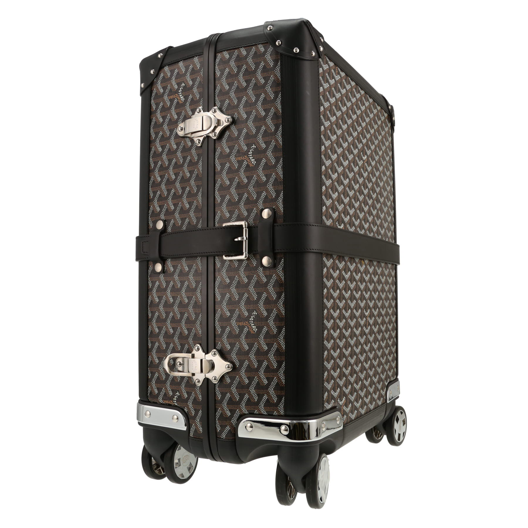 Valise Goyard  Bourget en toile Goyardine noire et grise et cuir noir