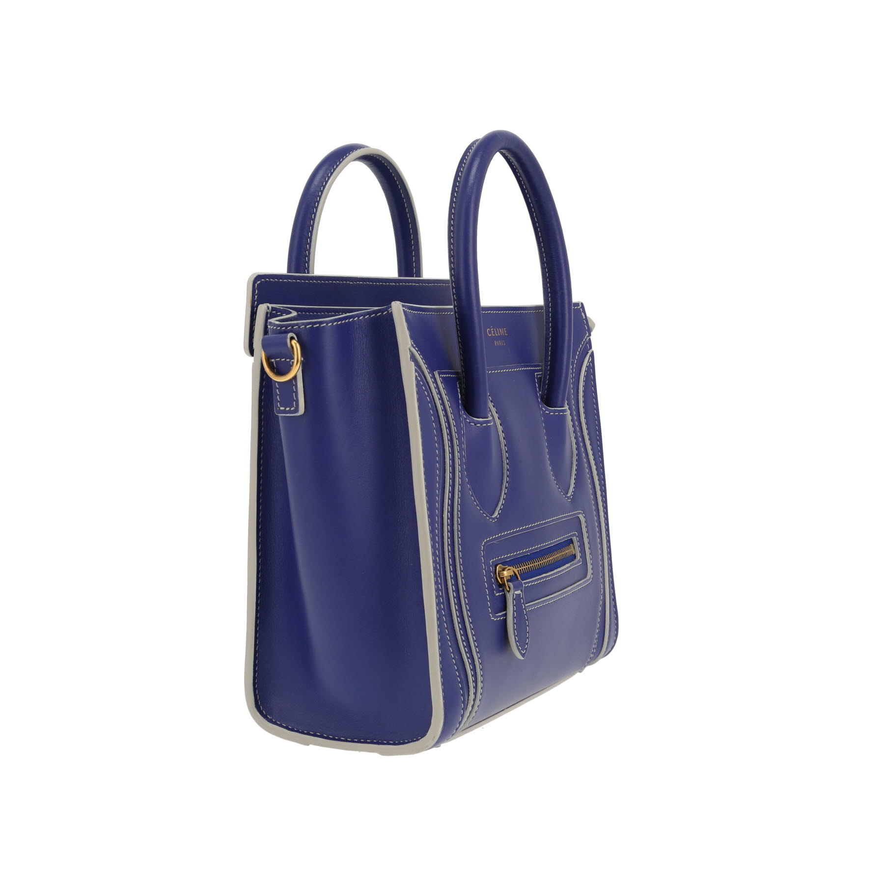 Sac bandoulière Celine  Luggage Nano en cuir bleu et gris