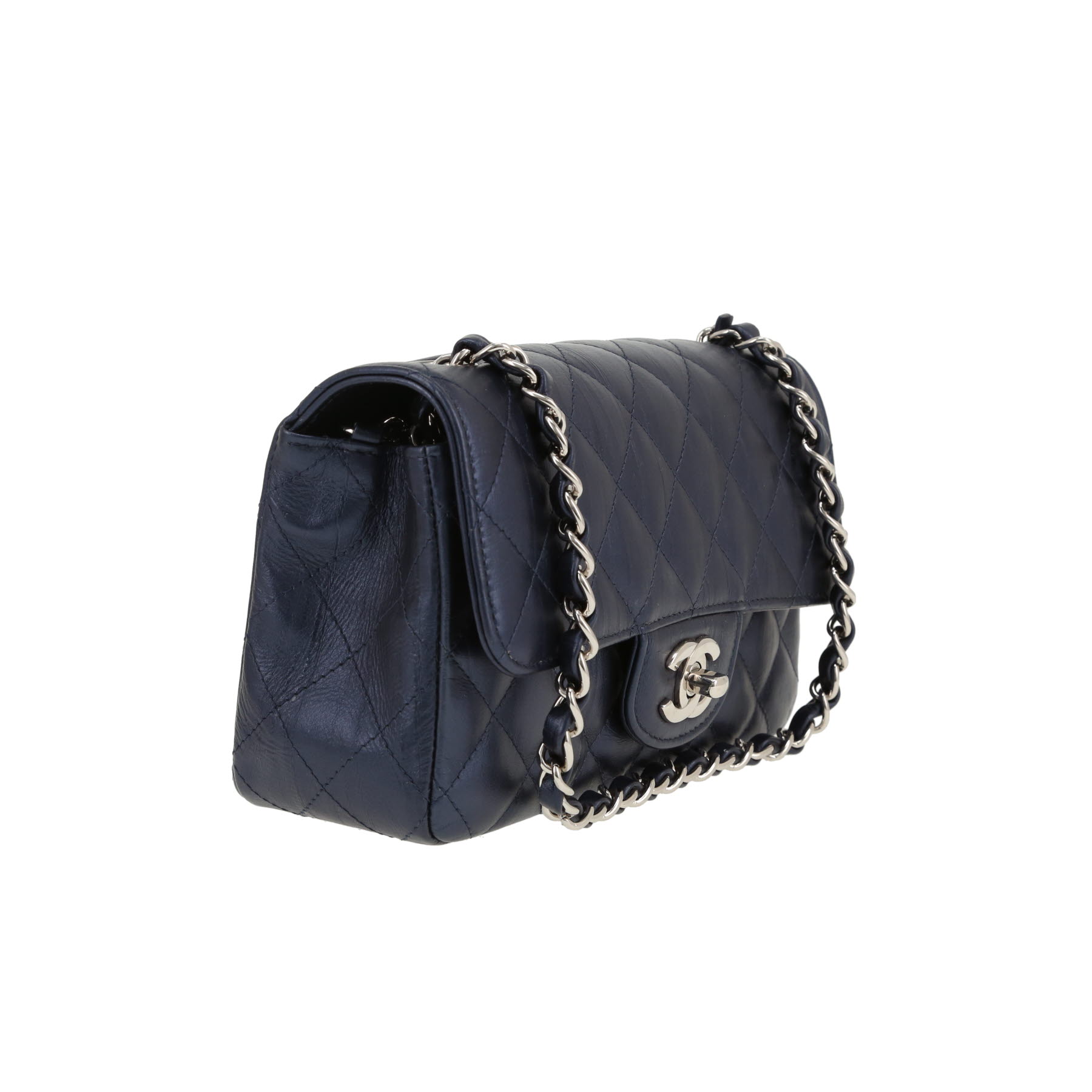 Chanel  Mini Timeless shoulder bag  in metallic blue quilted leather