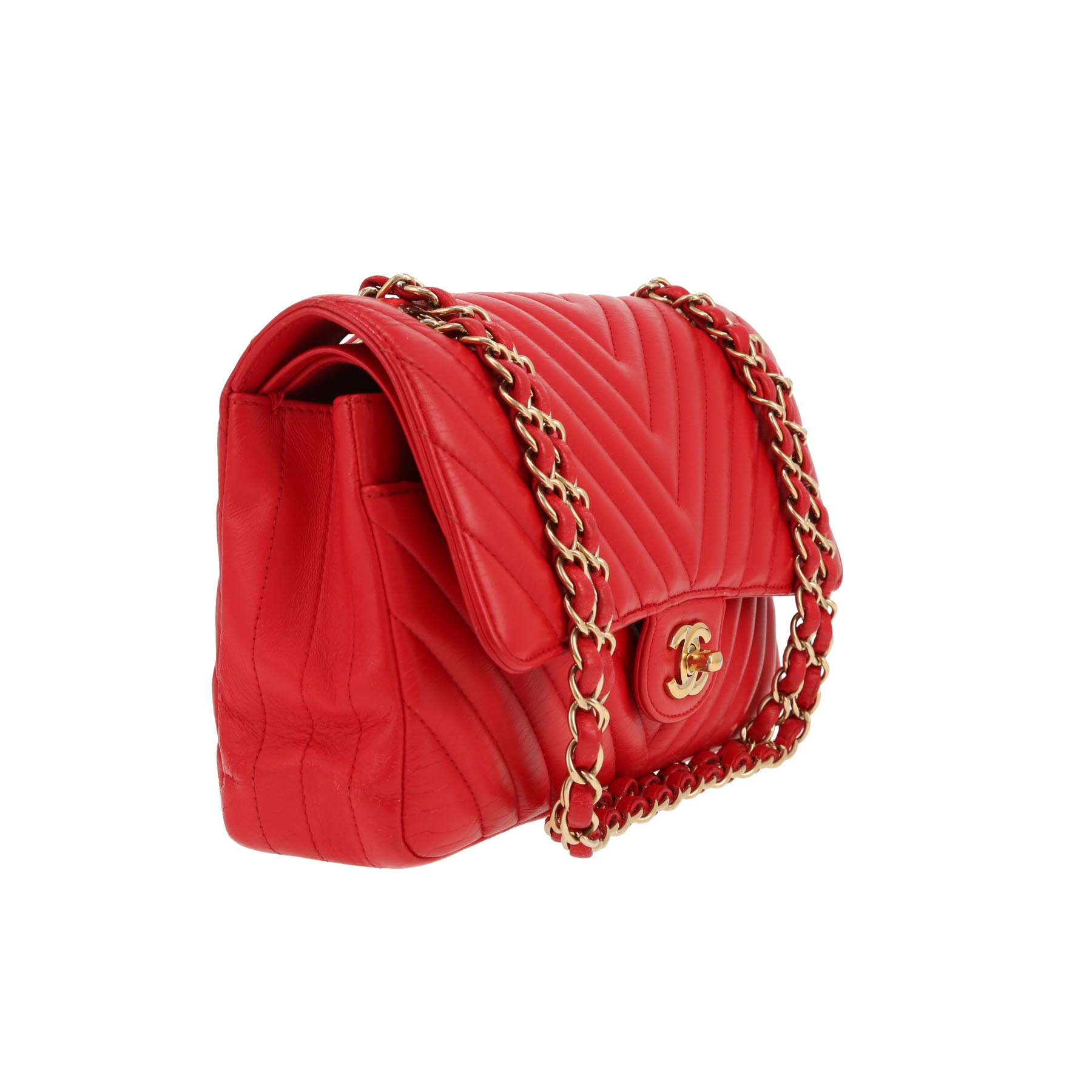 Bolso de mano Chanel  Timeless Classic en cuero acolchado con motivos de espigas rojo