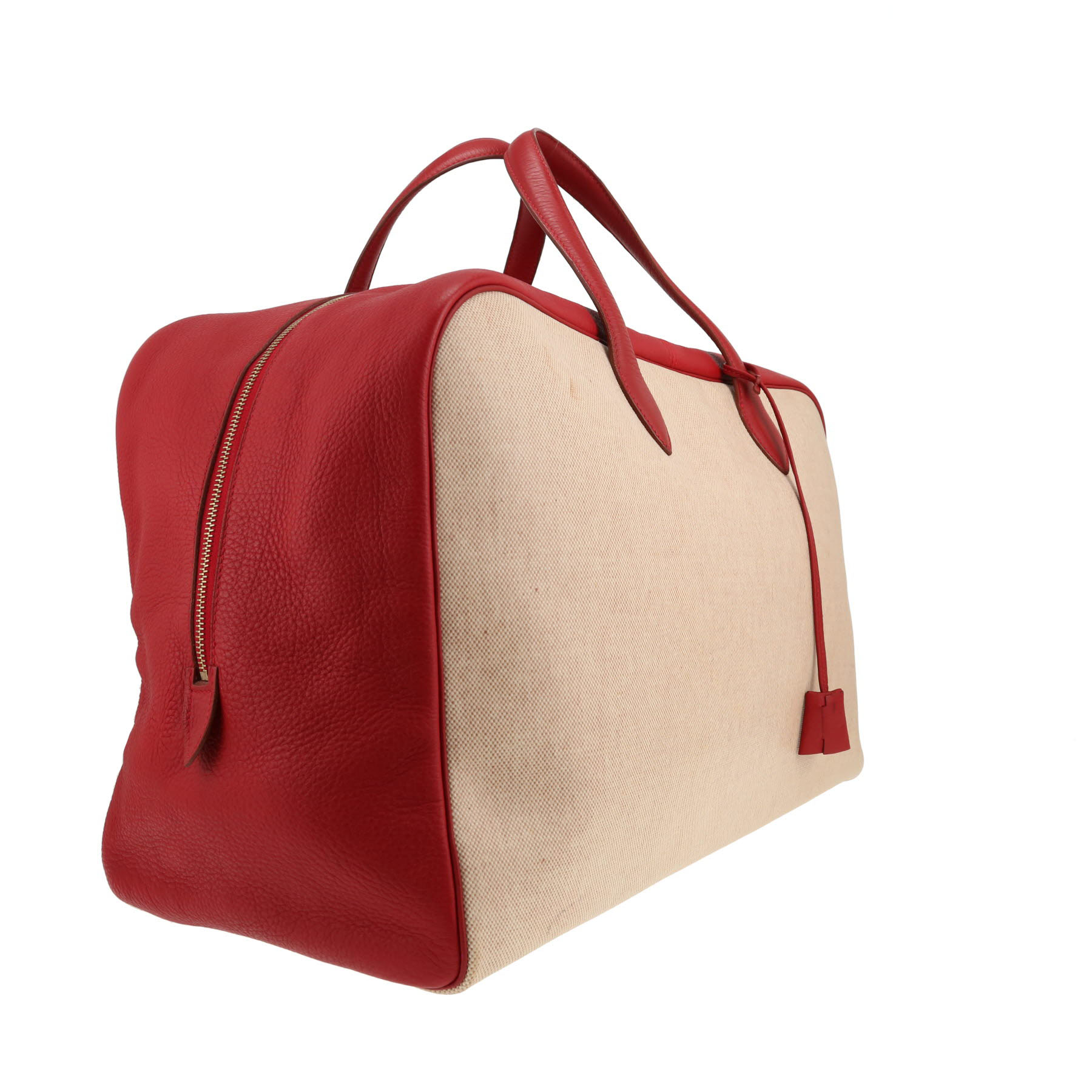 Hermès  Victoria - Travel Bag travel bag  in red togo leather  and beige canvas