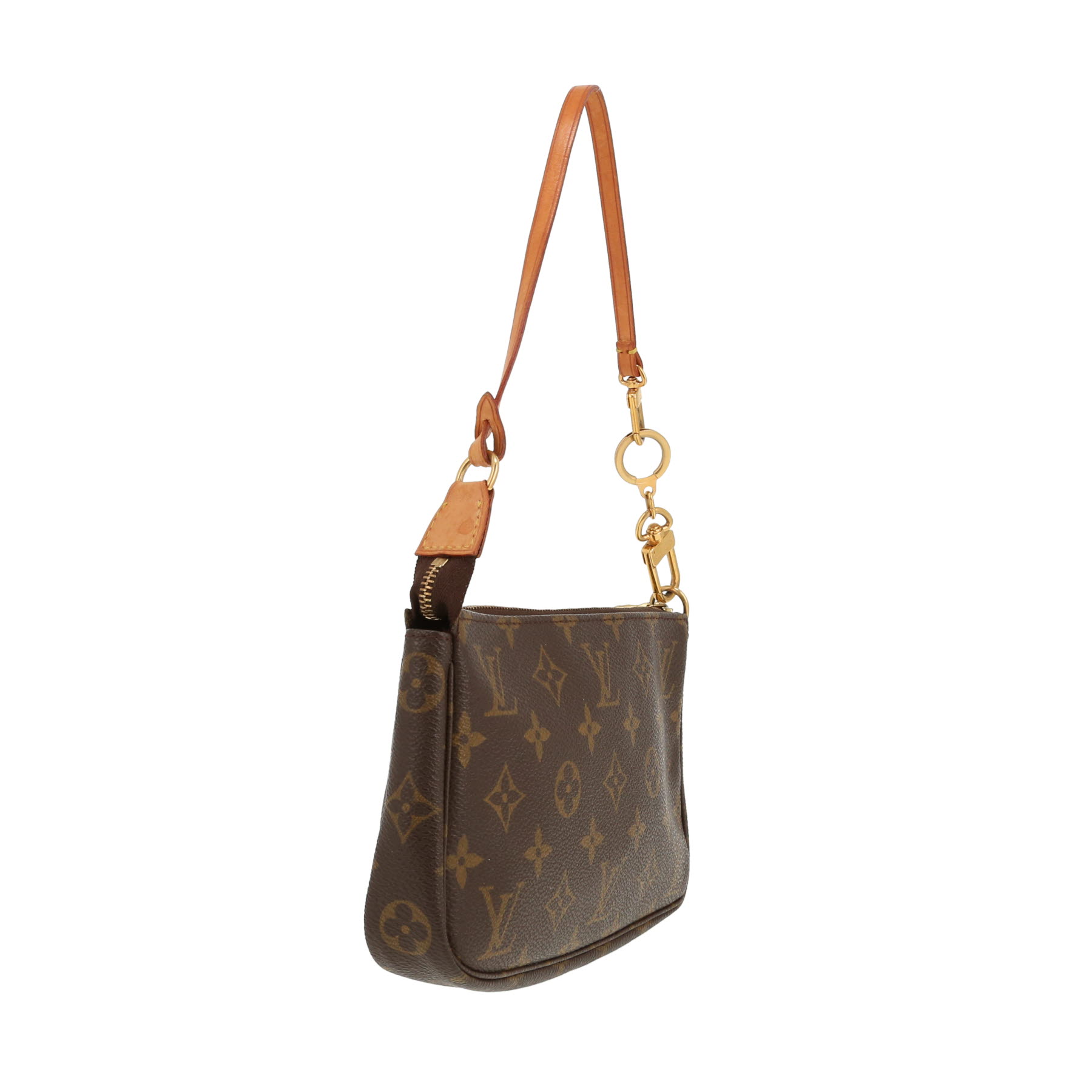 Louis Vuitton  Pochette accessoires handbag  in brown monogram canvas  and natural leather