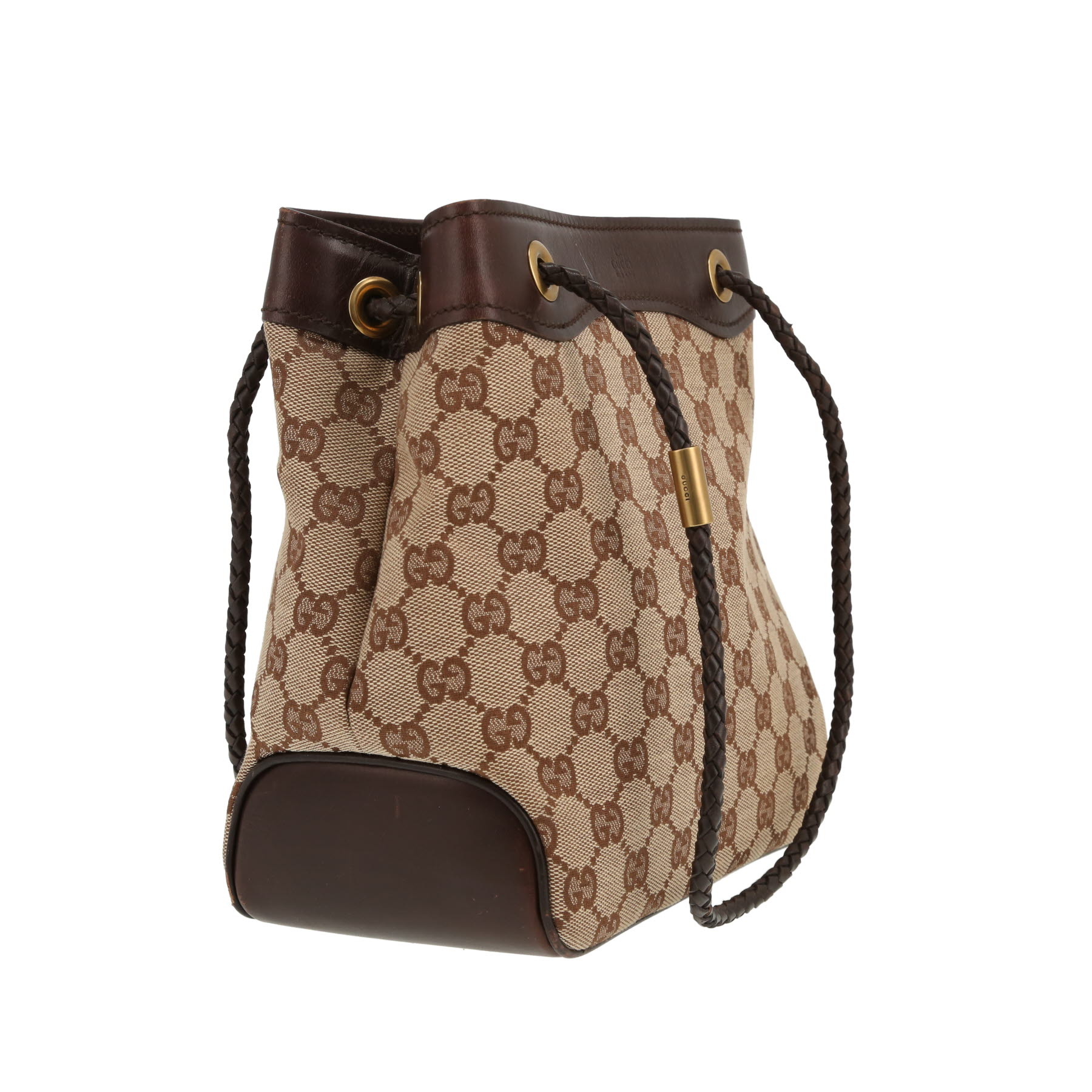 Bolso de mano Gucci   en tejido "sûpreme GG" beige y cuero marrón
