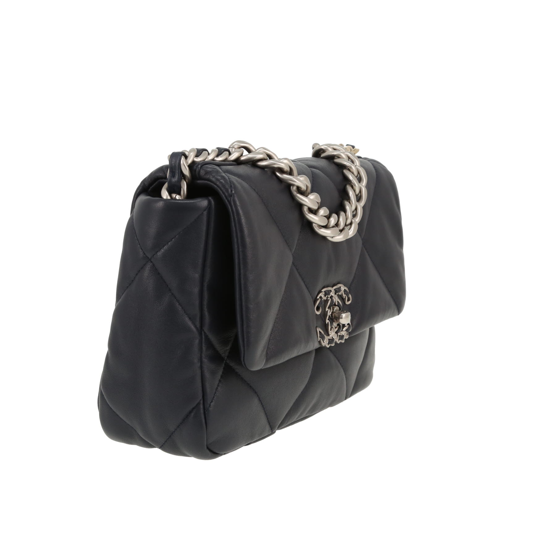 Sac bandoulière Chanel  19 en cuir matelassé bleu-marine