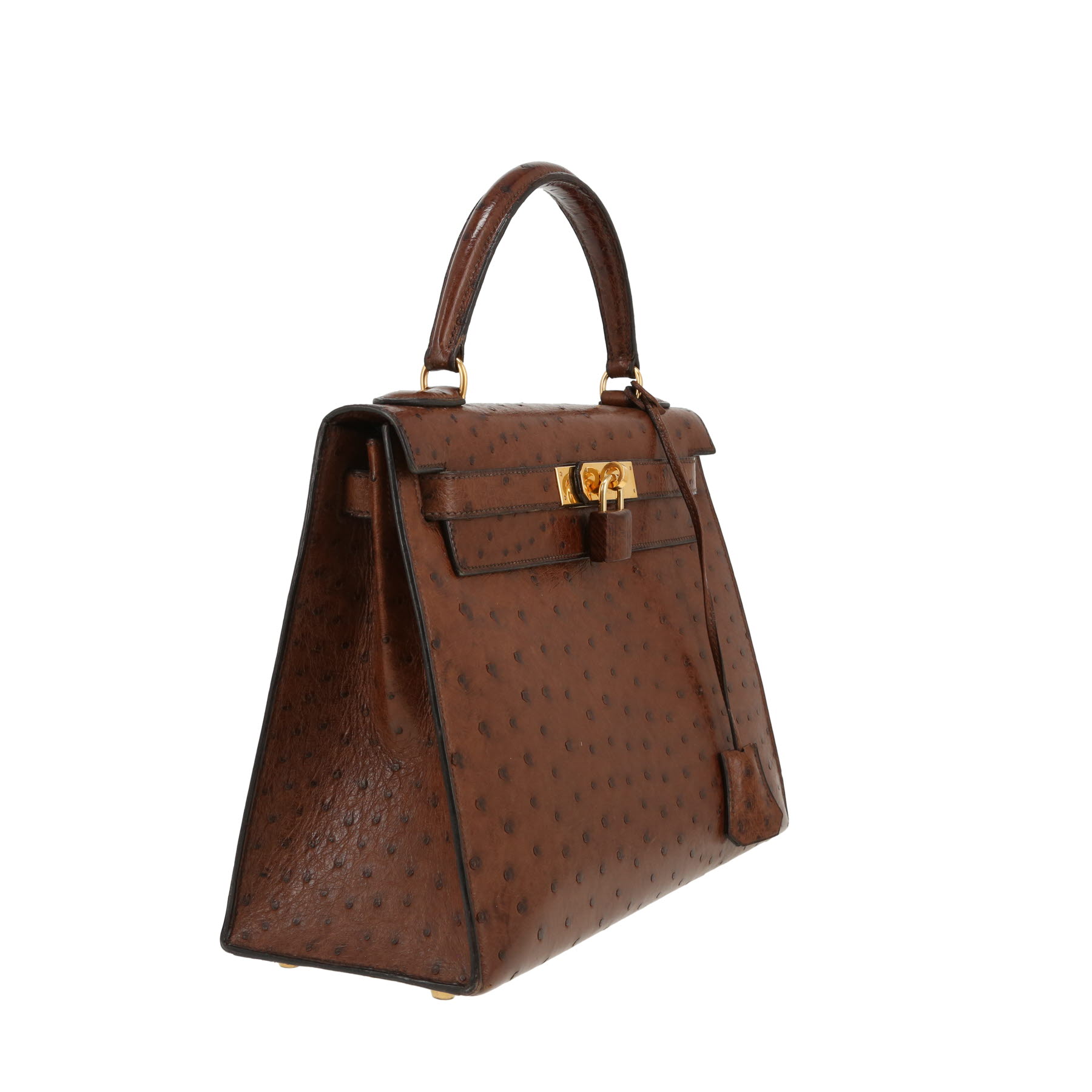Sac à main Hermès  Kelly 28 cm en autruche marron